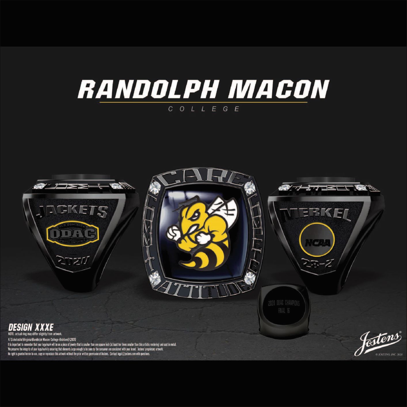 Randolph Macon College Men's Basketball 2020 ODAC Championship Ring