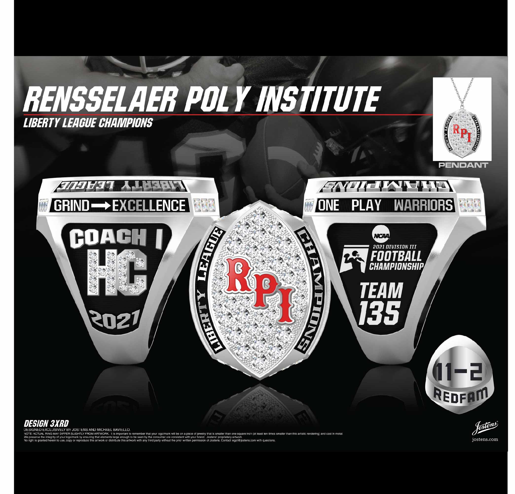 Rensselaer Poly Institute Men's Football 2021 Liberty Bowl Championship Ring