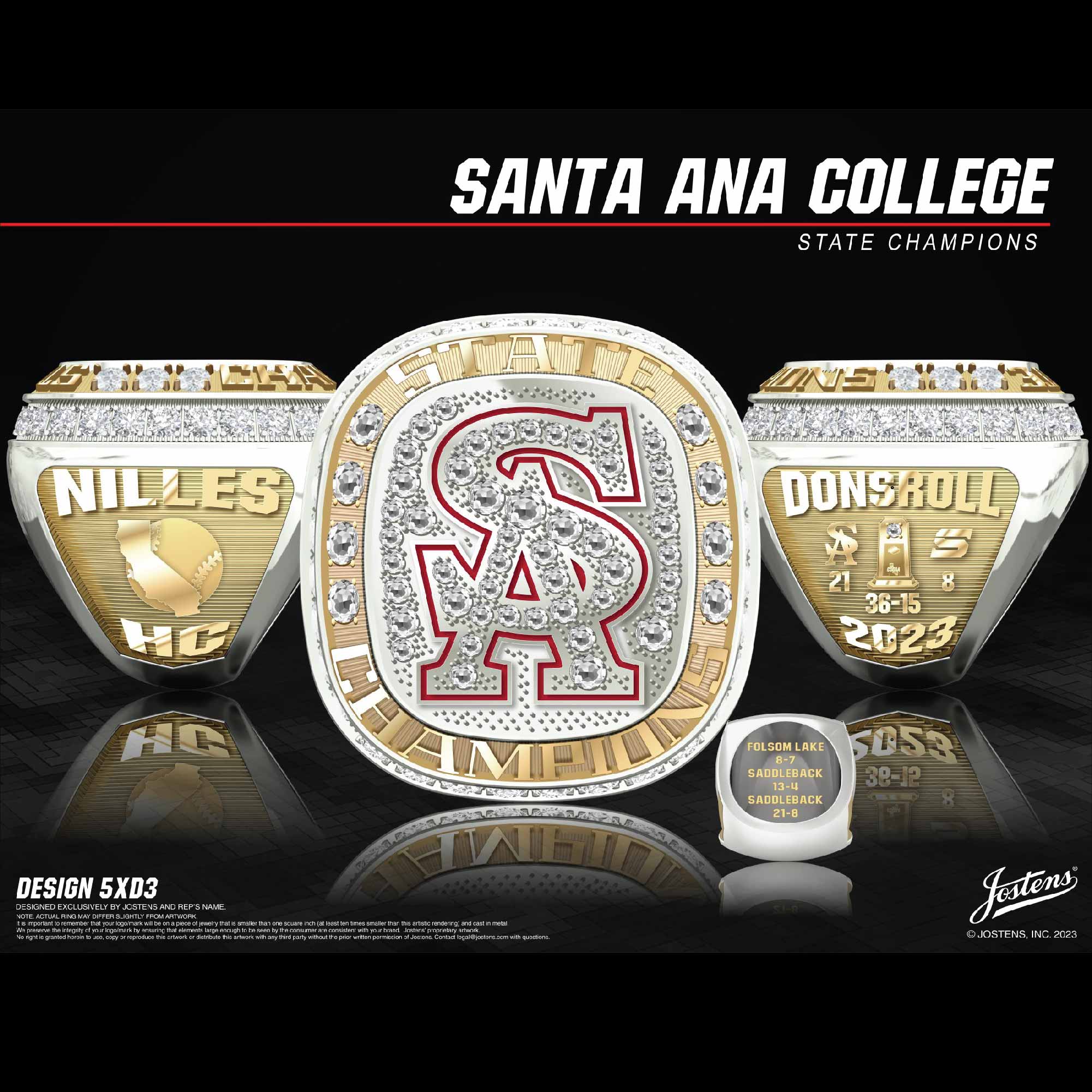 Santa Ana College Baseball 2023 CCCAA State Championship Ring