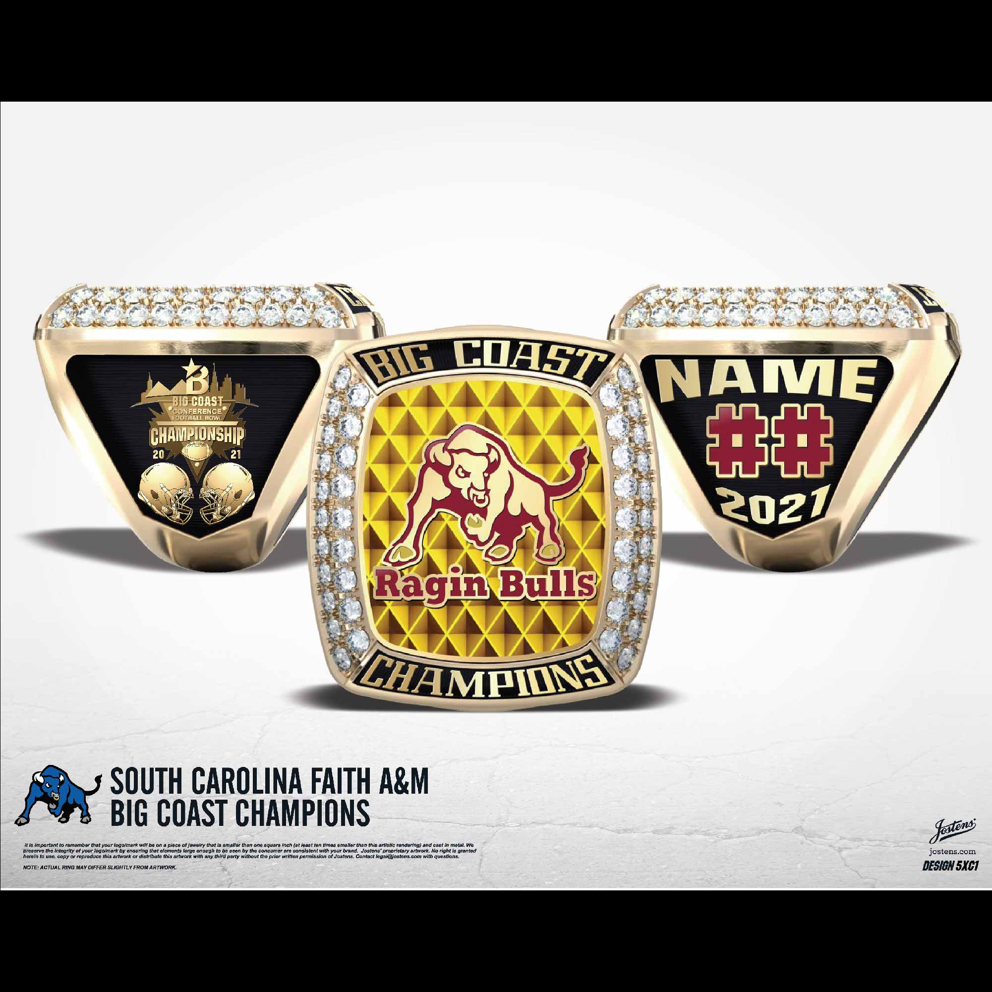 South Carolina Faith A&M College Men's Football 2021 Big Coast Championship Ring