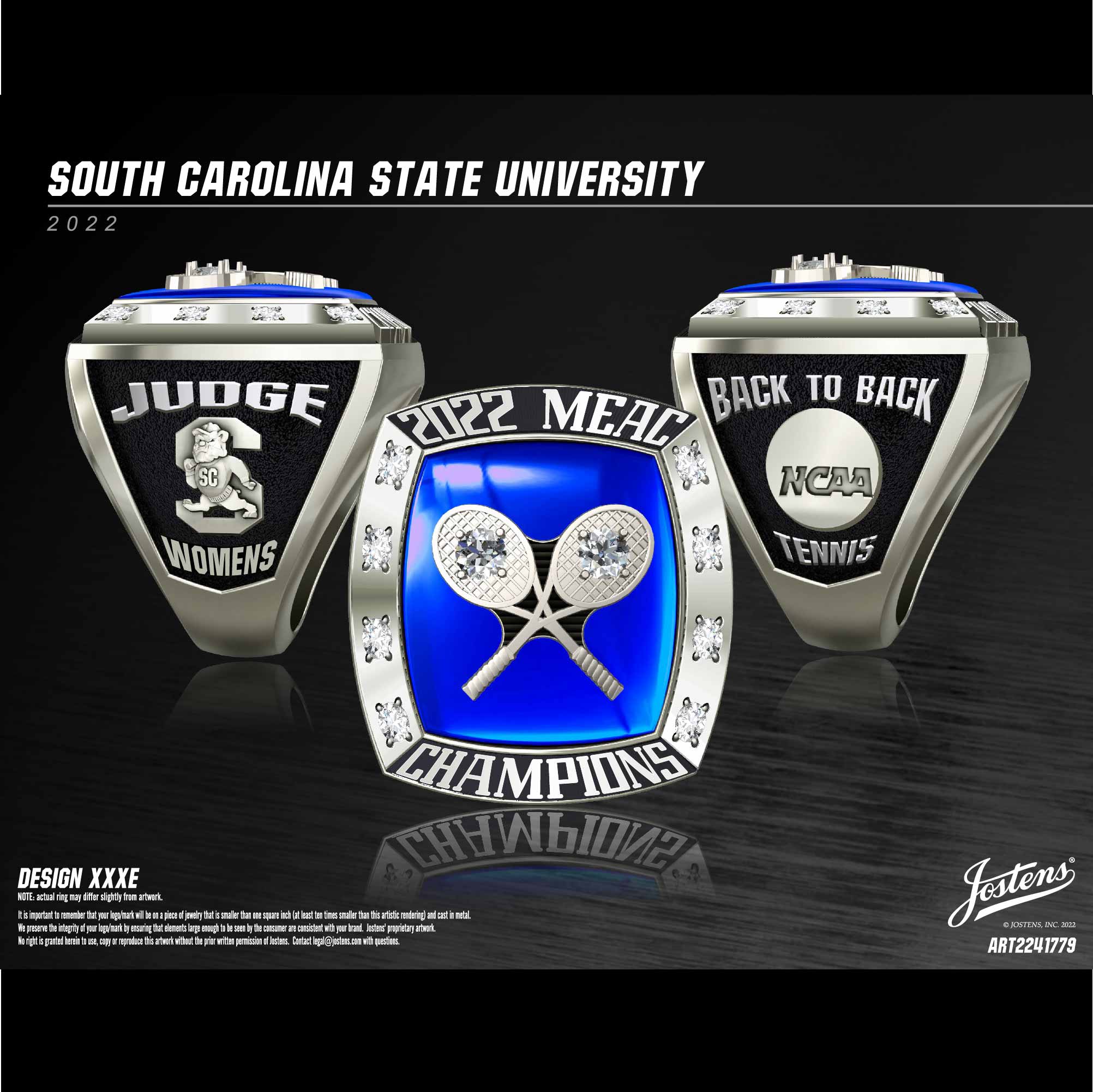 South Carolina State University Men's Tennis 2022 MEAC Championship Ring