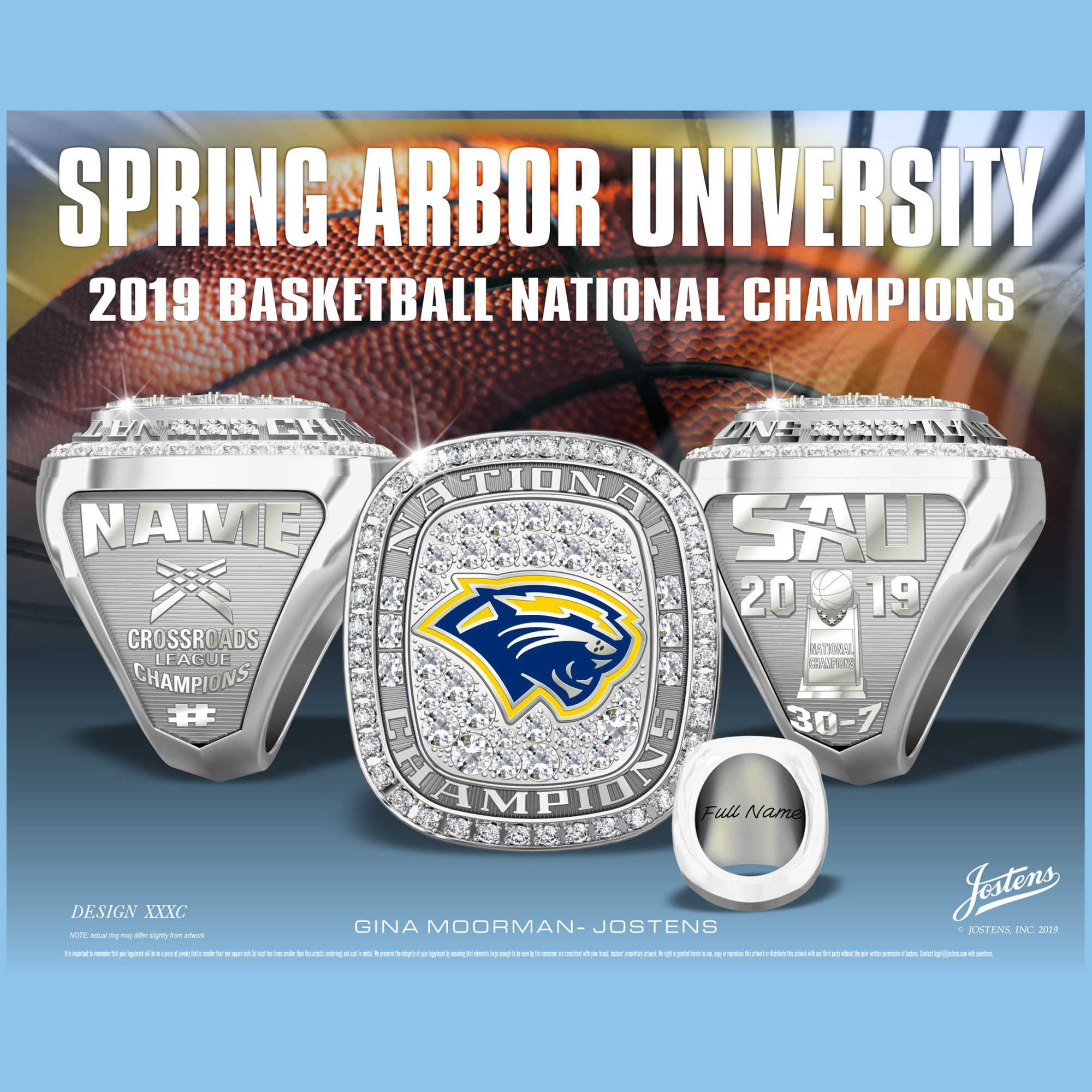 Spring Arbor University Men's Basketball 2019 National Championship Ring