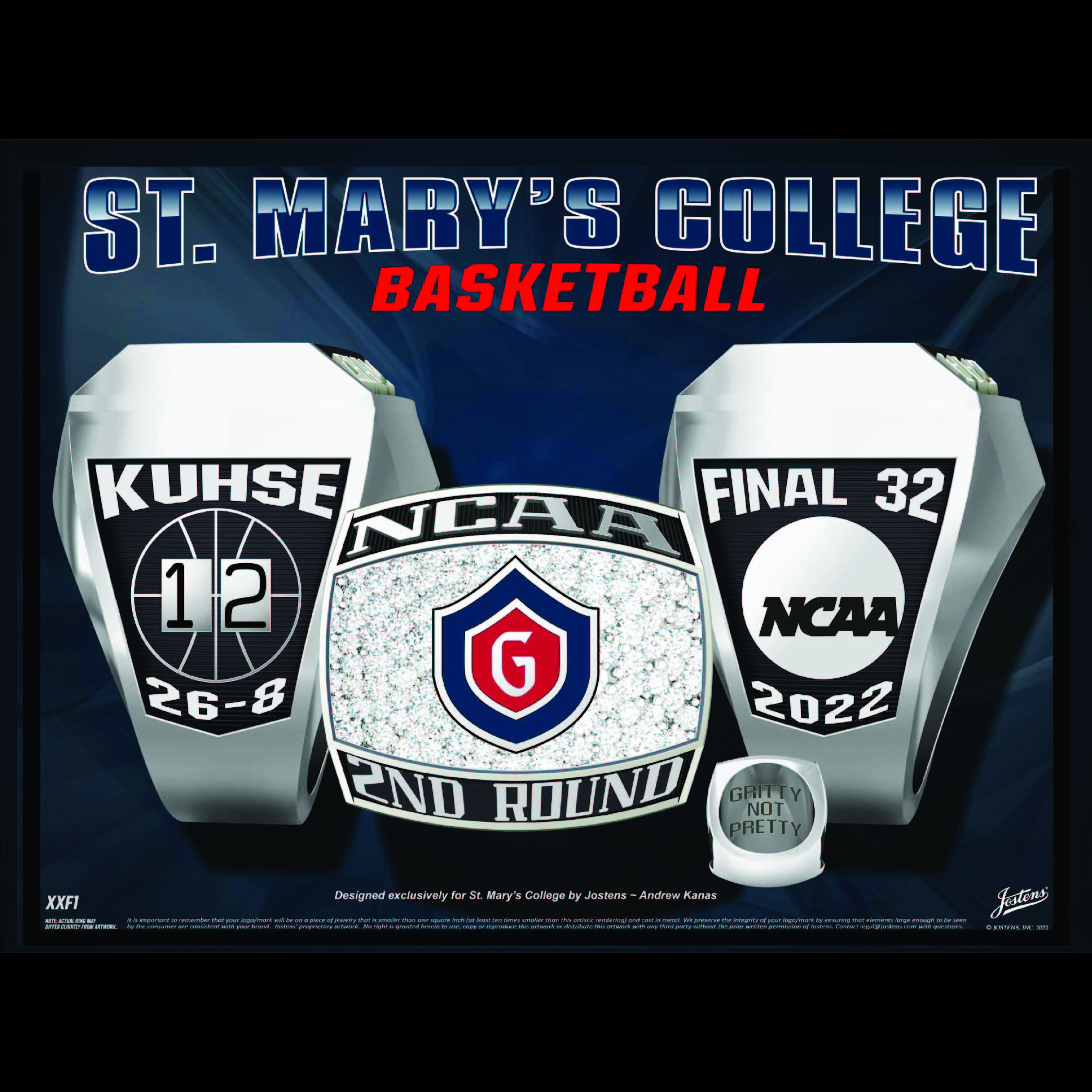 St. Marys College Men's Basketball 2022 NCAA Championship Ring