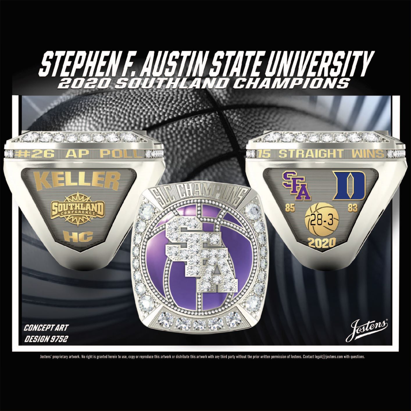 Stephen F. Austin State University Men's Basketball 2020 Southland Championship Ring