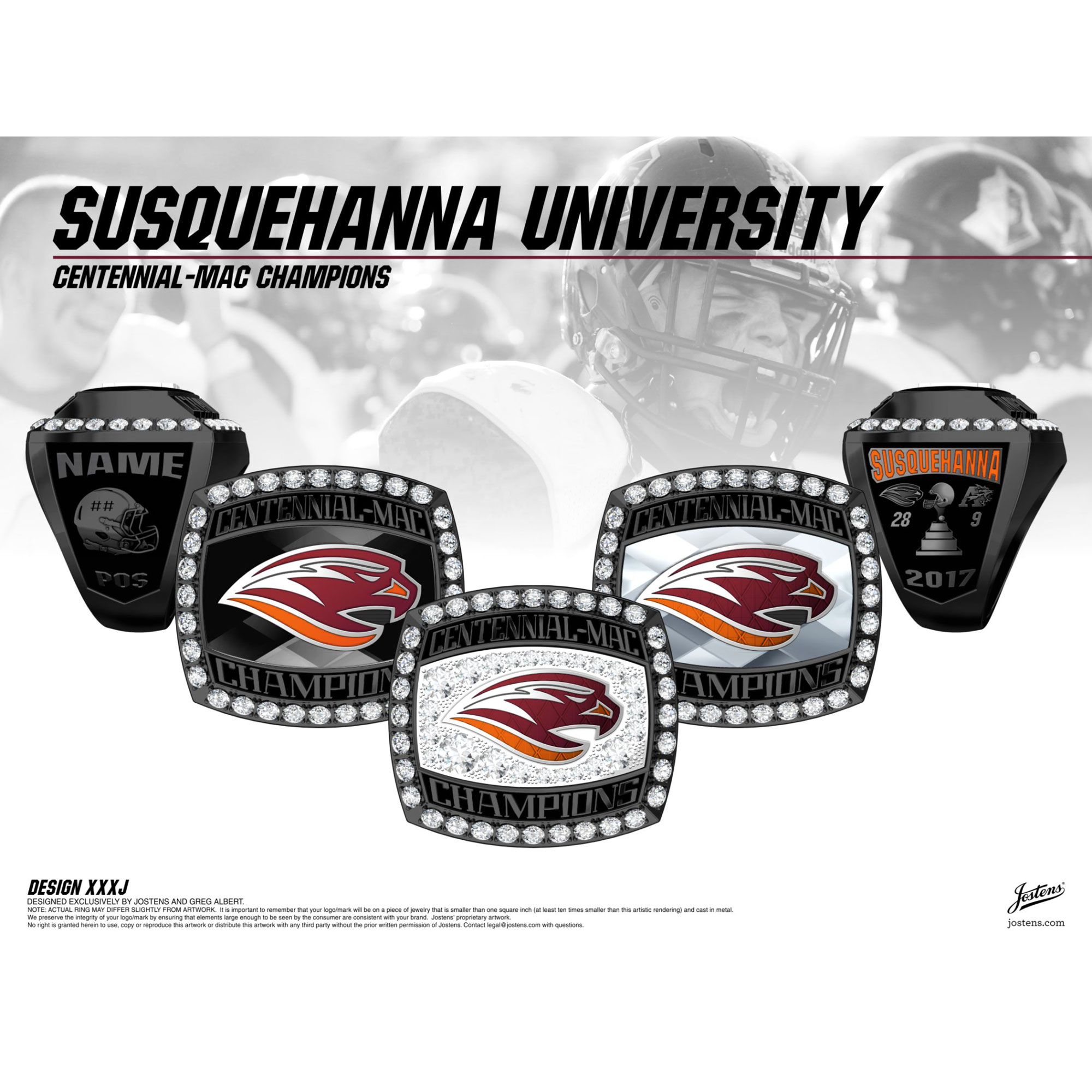 Susquehanna University Men's Football 2017 Centennial-MAC Championship Ring