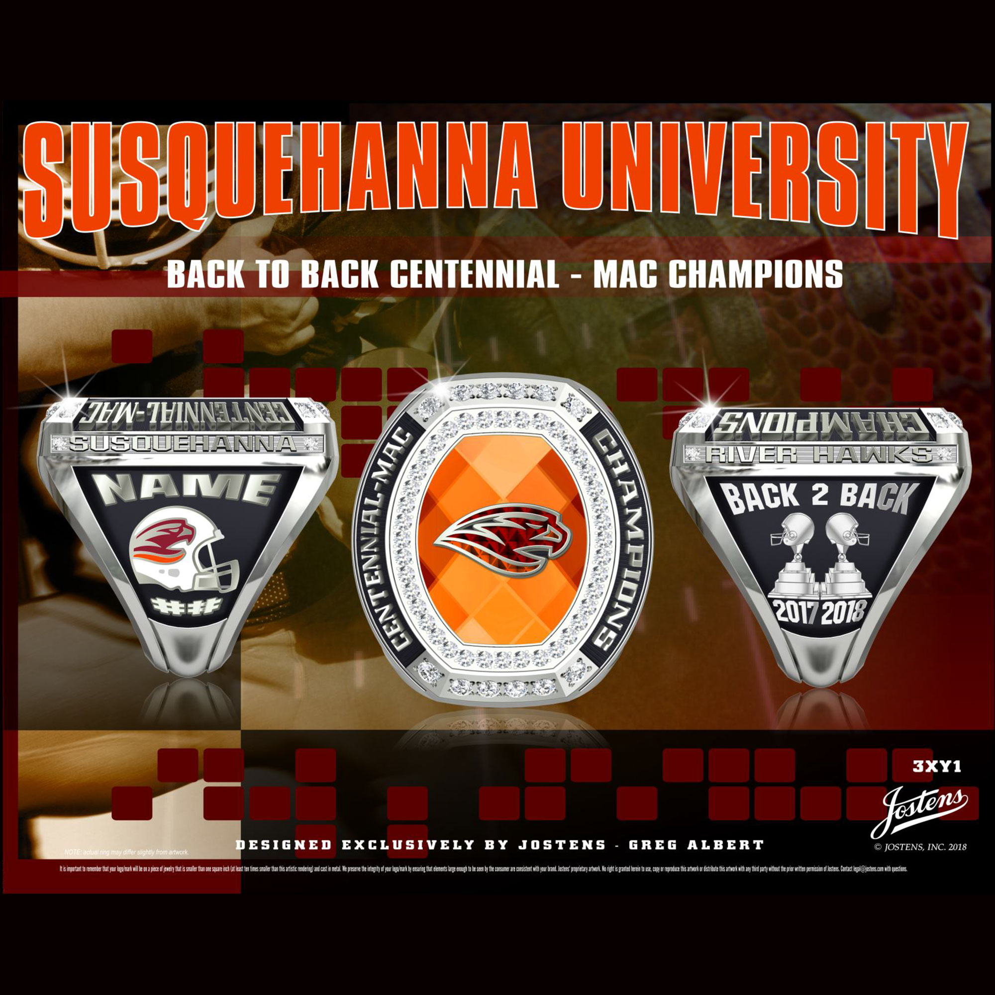 Susquehanna University Men's Football 2018 Centennial-MAC Championship Ring
