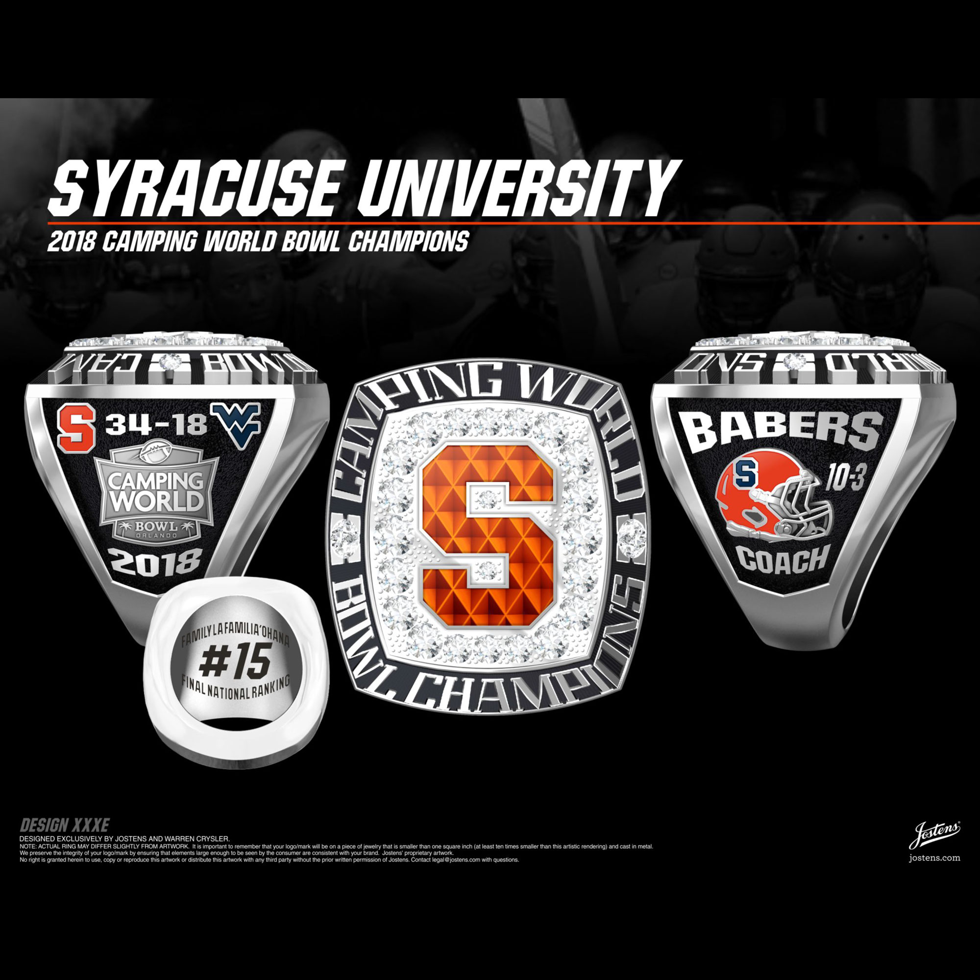 Syracuse University Men's Football 2018 Camping World Bowl Championship Ring