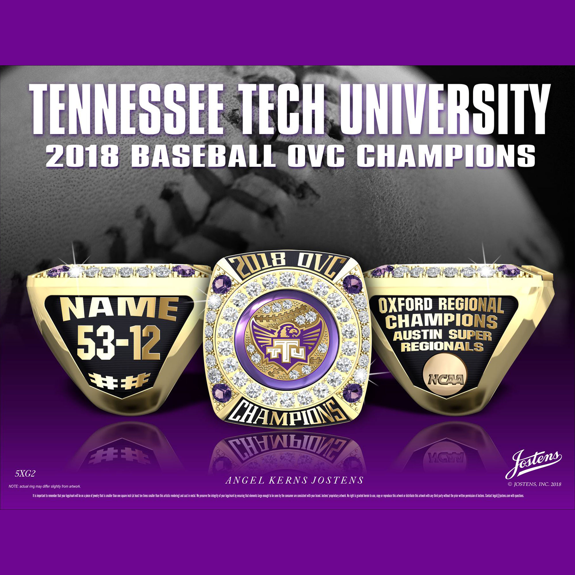 Tennessee Tech University Men's Baseball 2018 OVC Championship Ring