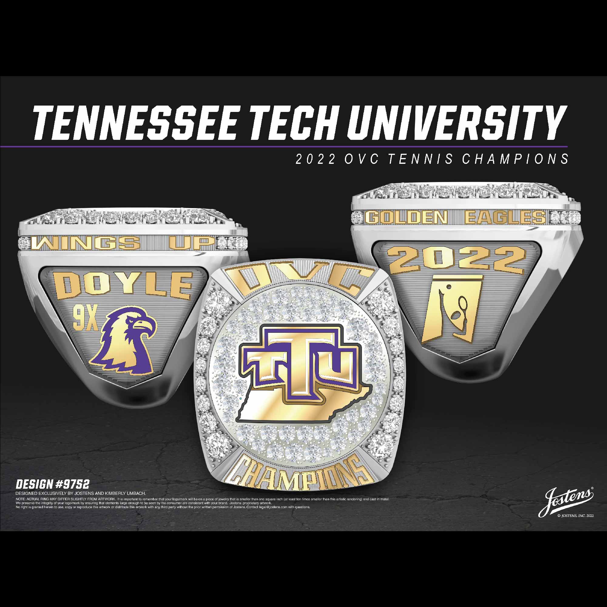 Tennessee Tech University Men's Tennis 2022 OVC Championship Ring