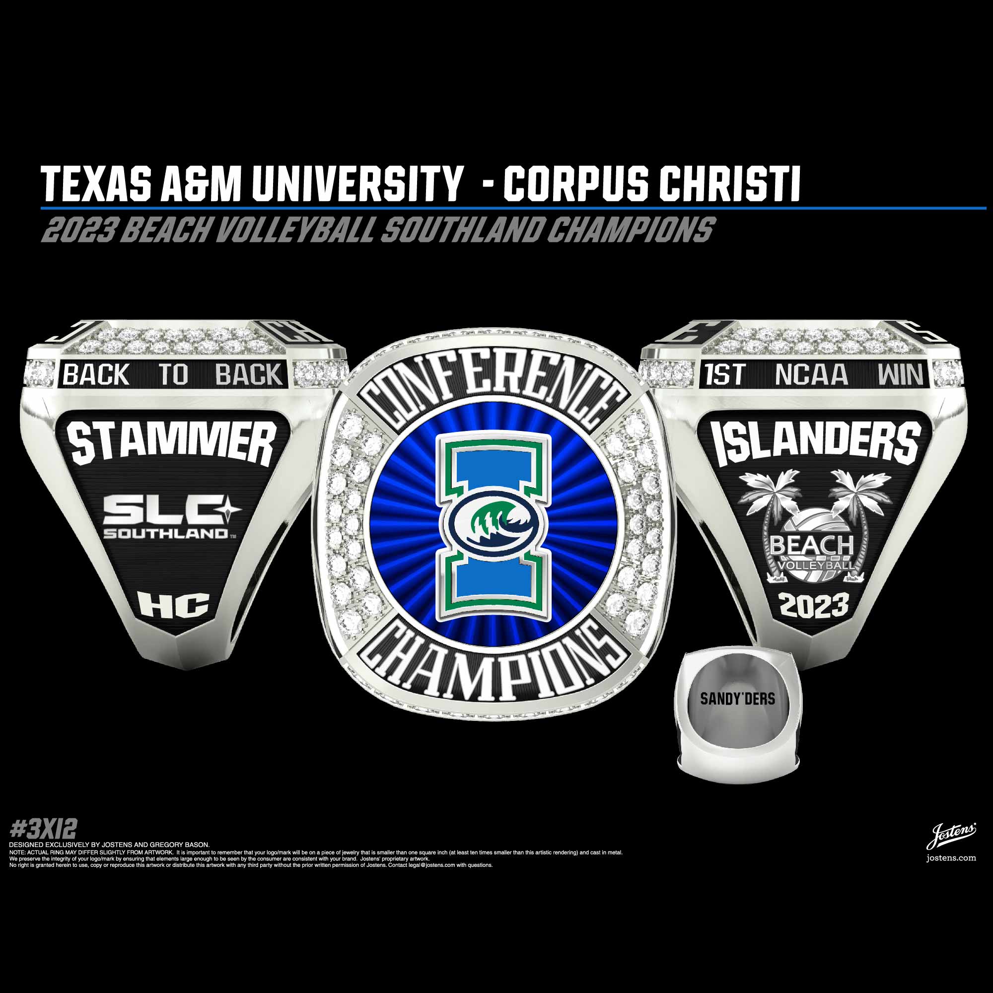 Texas A&M Corpus Christi Women's Beach Volleyball 2023 Southland Championship Ring