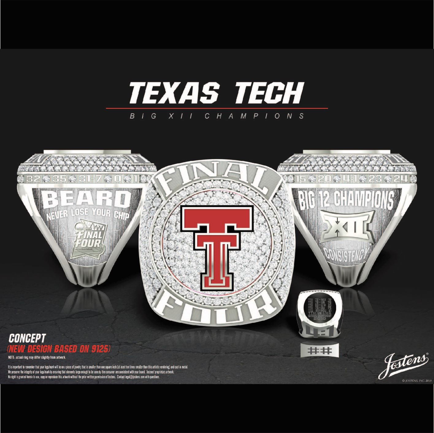 Texas Tech University Men's Basketball 2019 Big 12 Championship Ring
