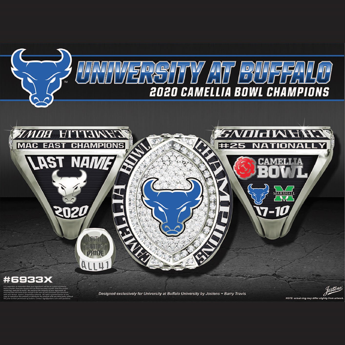 University at Buffalo Men's Football 2020 Camellia Bowl Championship Ring