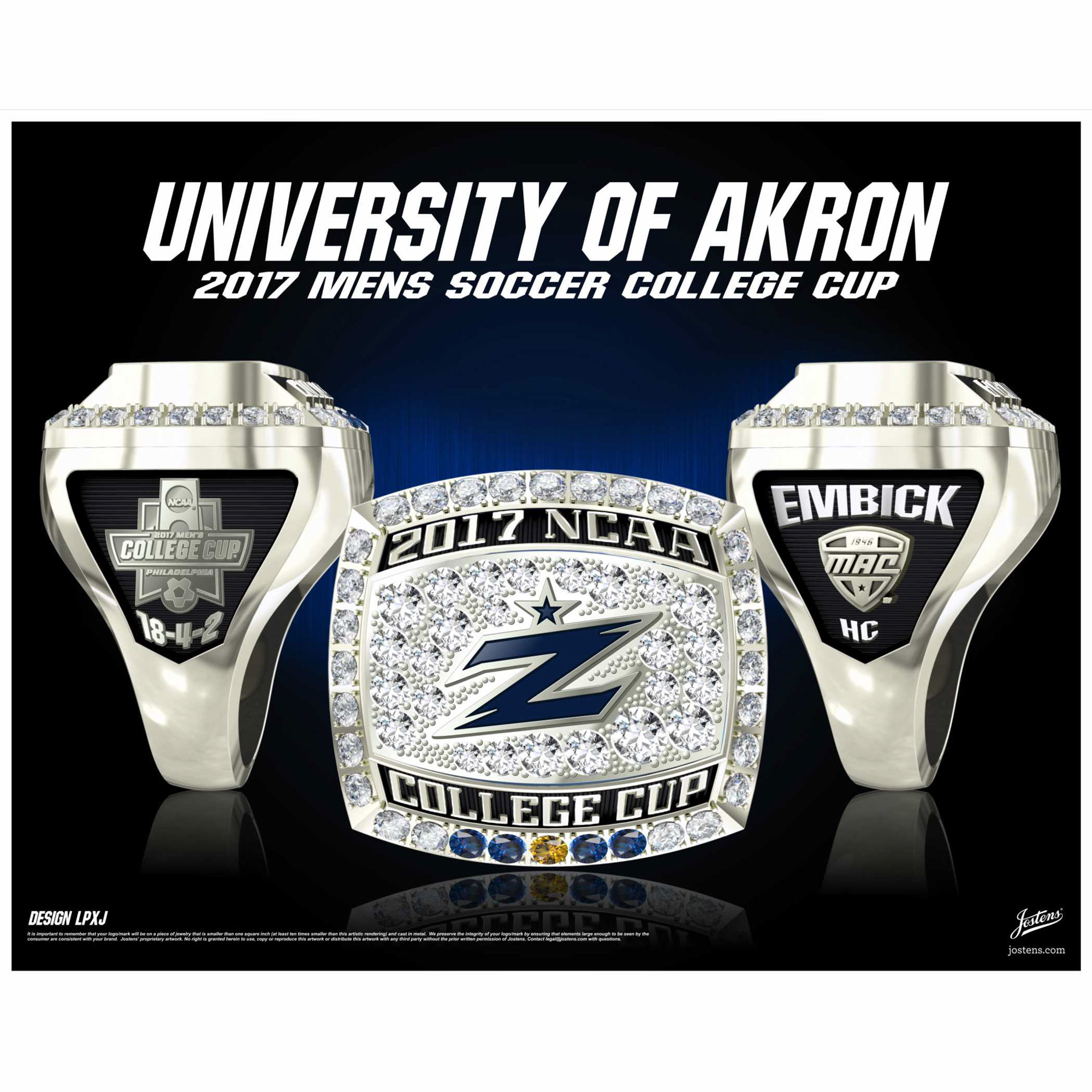 University of Akron Men's Soccer 2017 College Cup Championship Ring