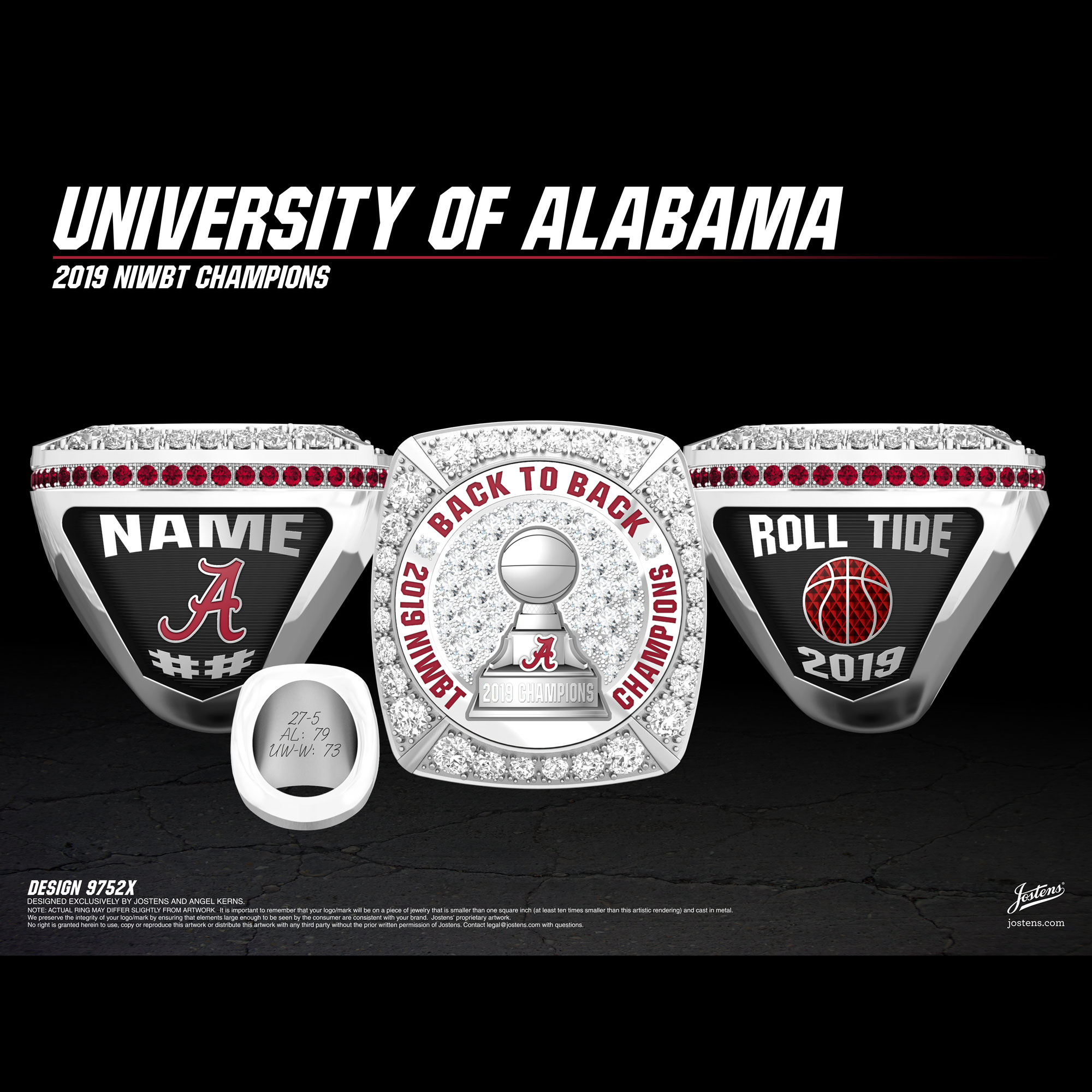 University of Alabama Men's Basketball 2019 NIWBT Championship Ring