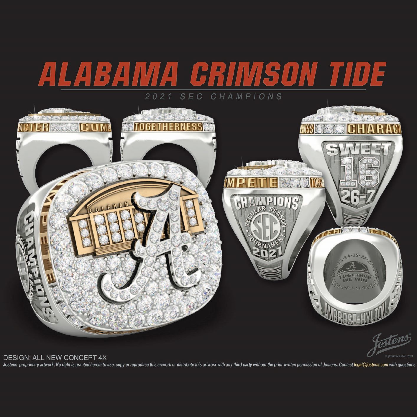 University of Alabama Men's Basketball 2021 SEC Championship Ring