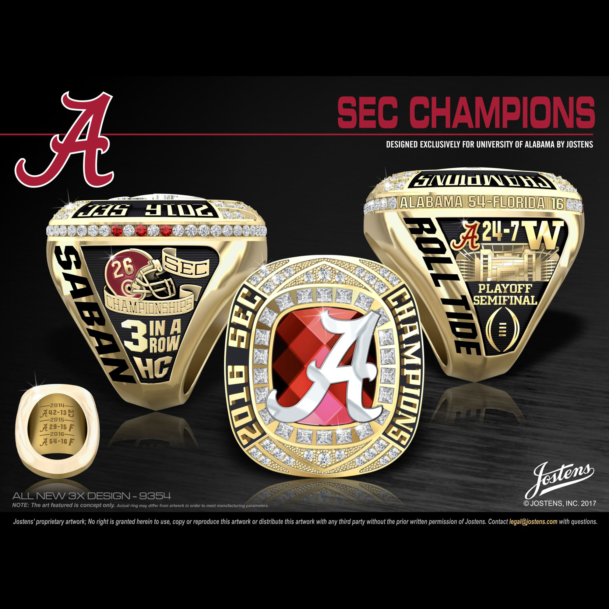 University of Alabama Men's Football 2016 SEC Championship Ring