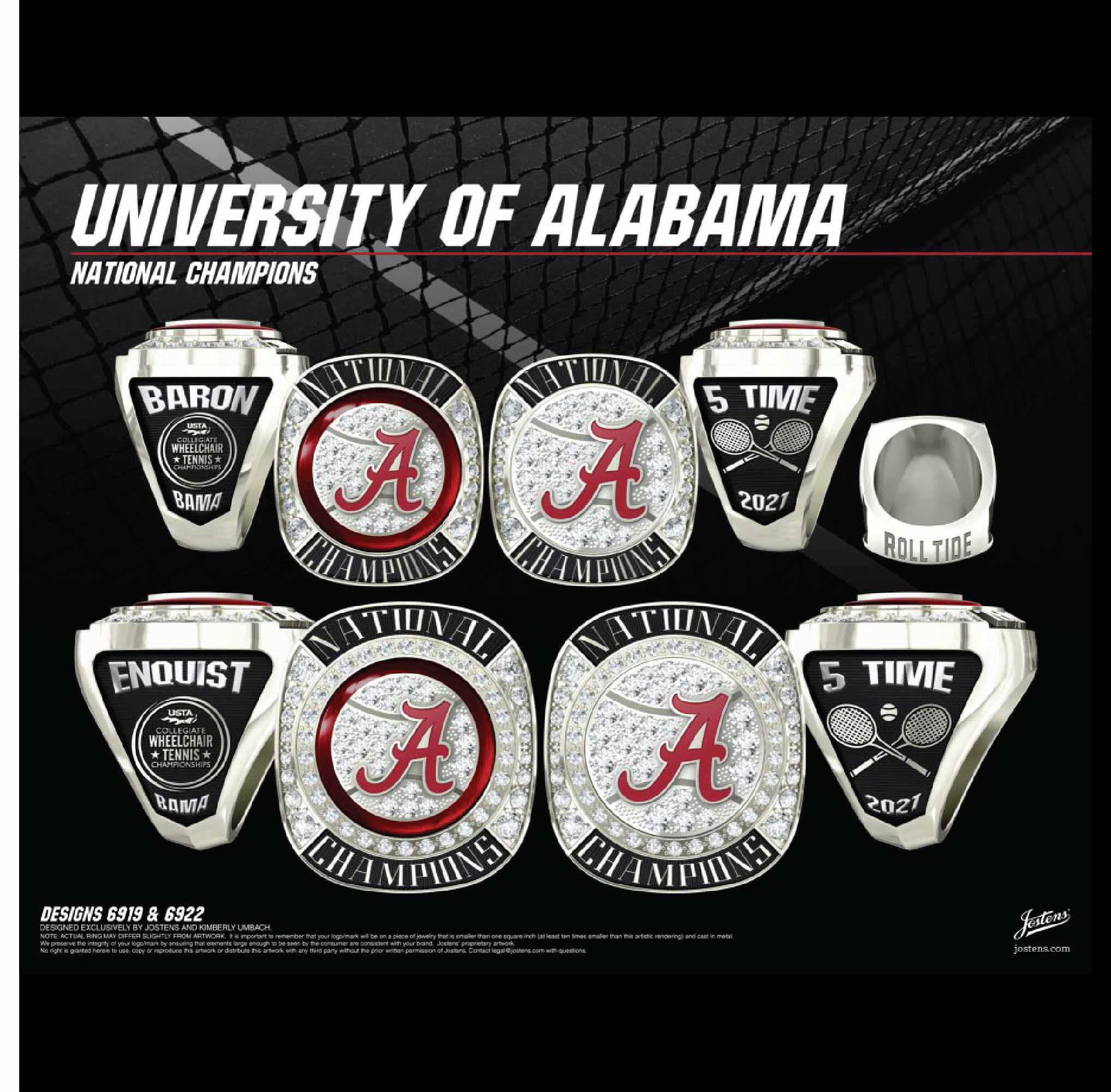 University of Alabama Men's Tennis 2021 National Championship Ring