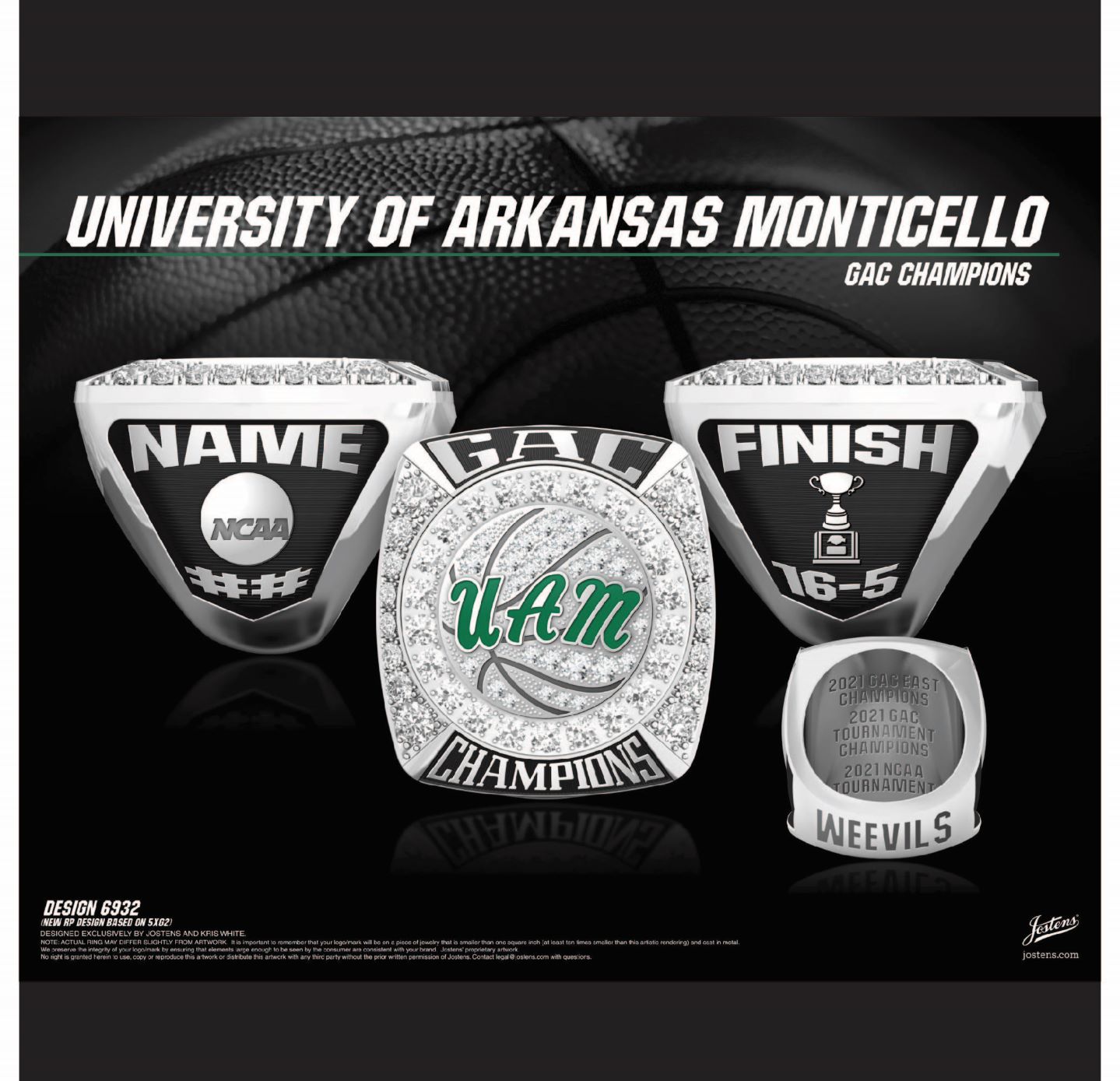 University of Arkansas Monticello Men's Basketball 2021 GAC Championship Ring