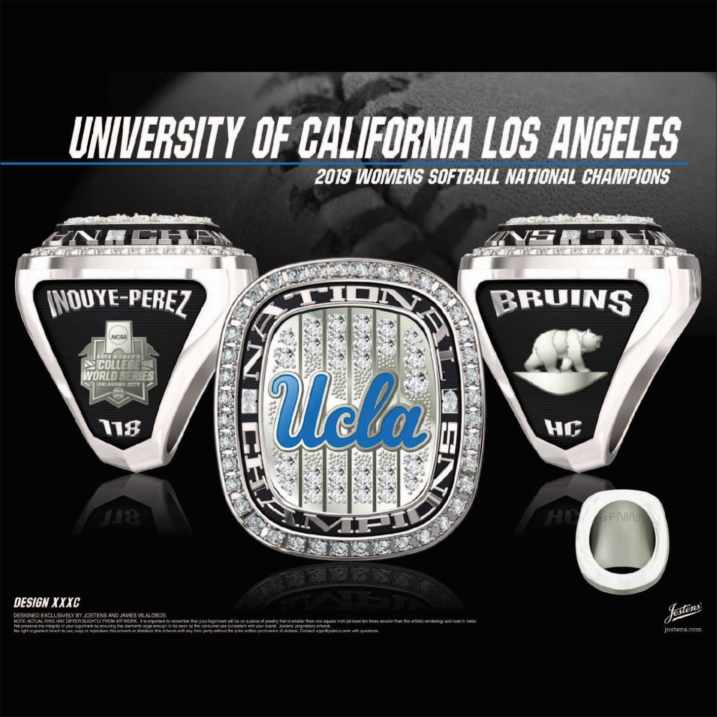 University of California Los Angeles Women's Softball 2019 National Championship Ring