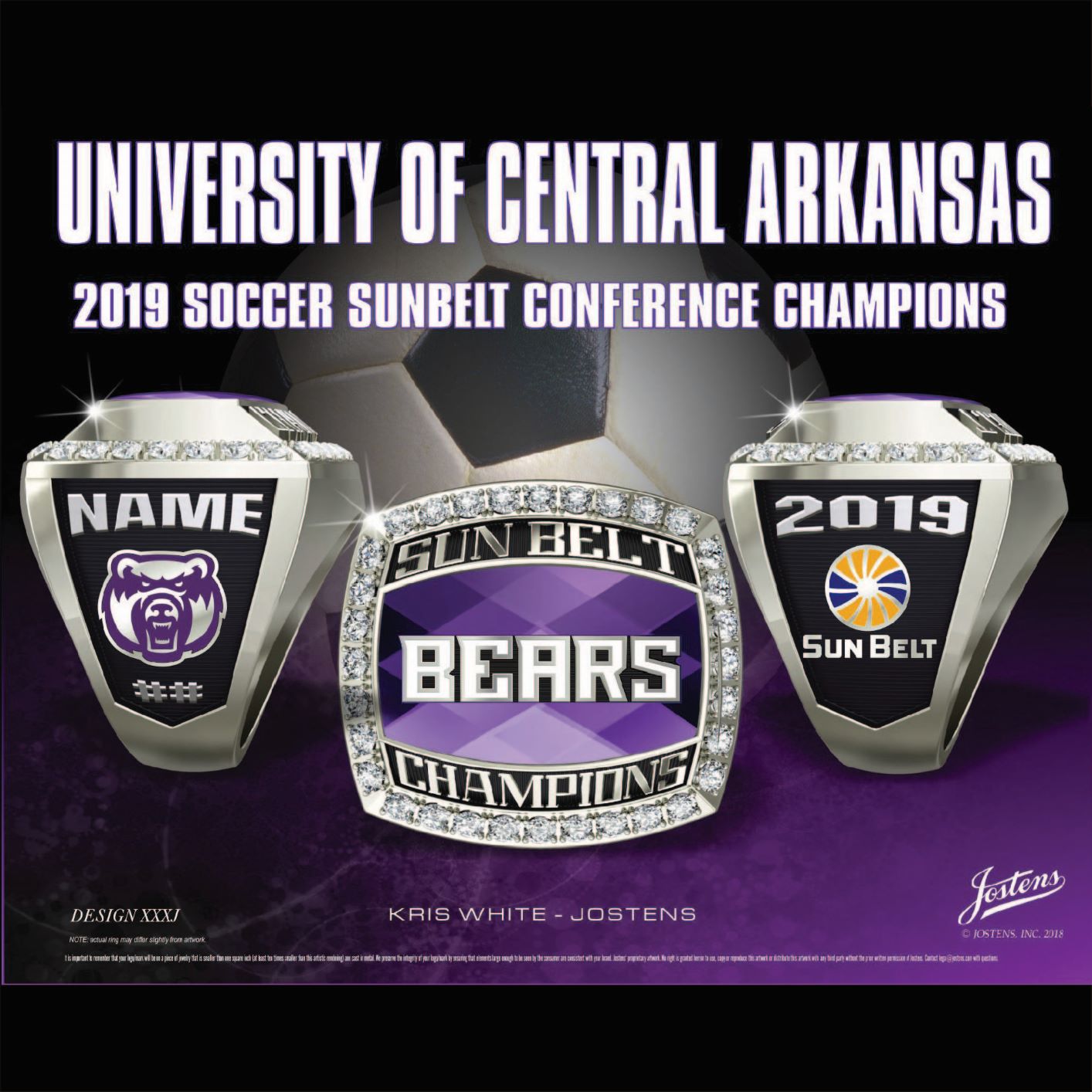 University of Central Arkansas Men's Soccer 2019 Sun Belt Championship Ring