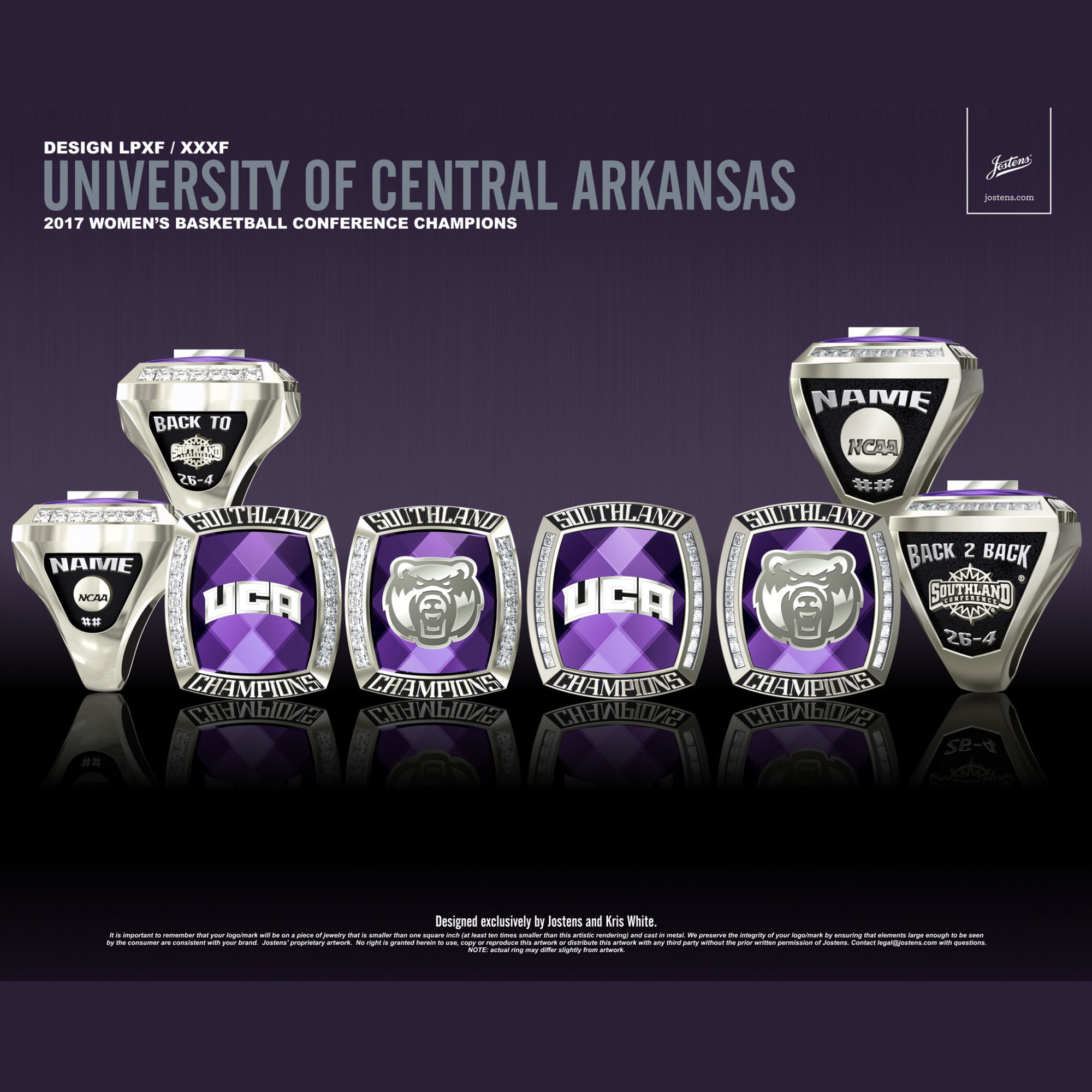 University of Central Arkansas Women's Basketball 2017 Southland Championship Ring