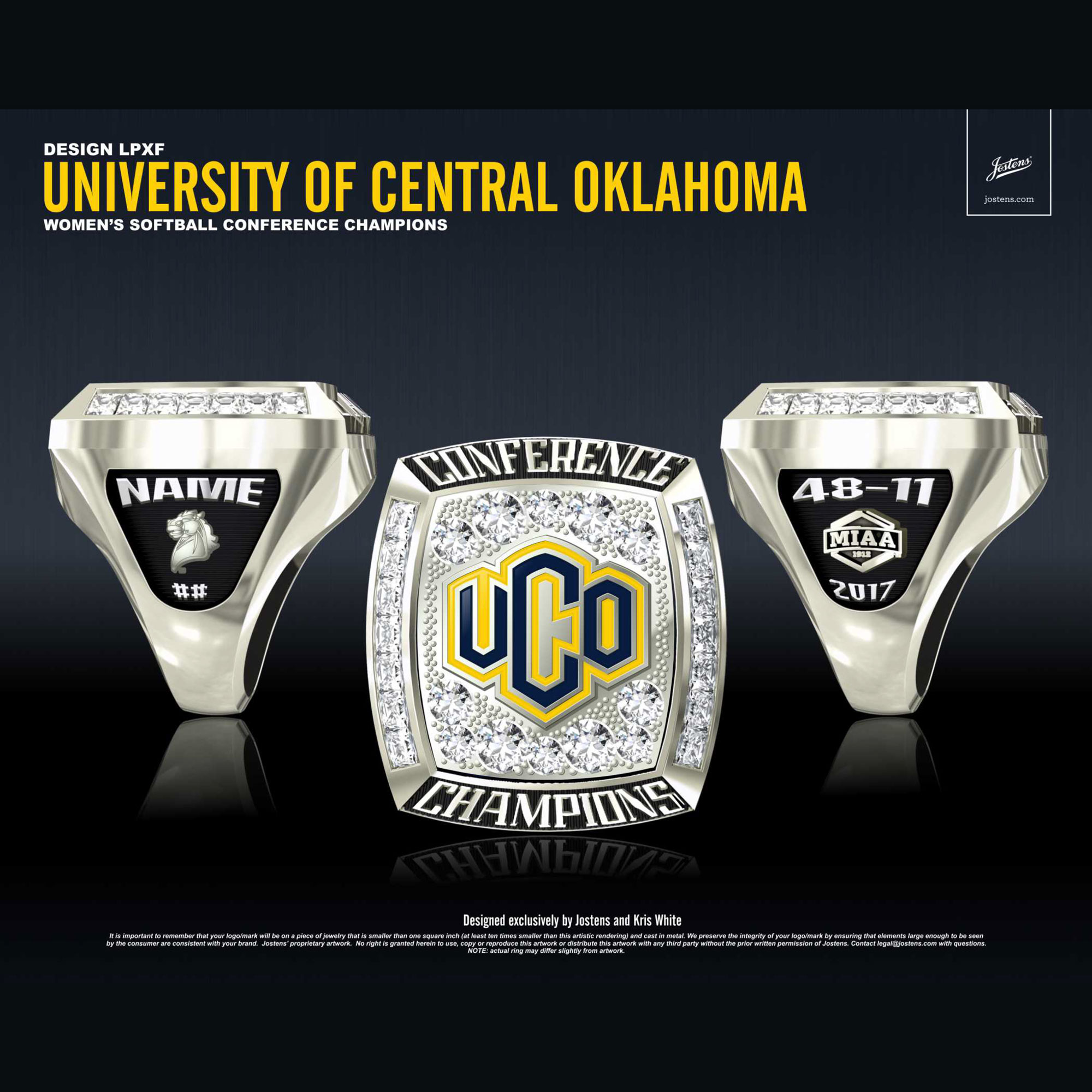 University of Central Oklahoma Women's Softball 2017 MIAA Championship Ring