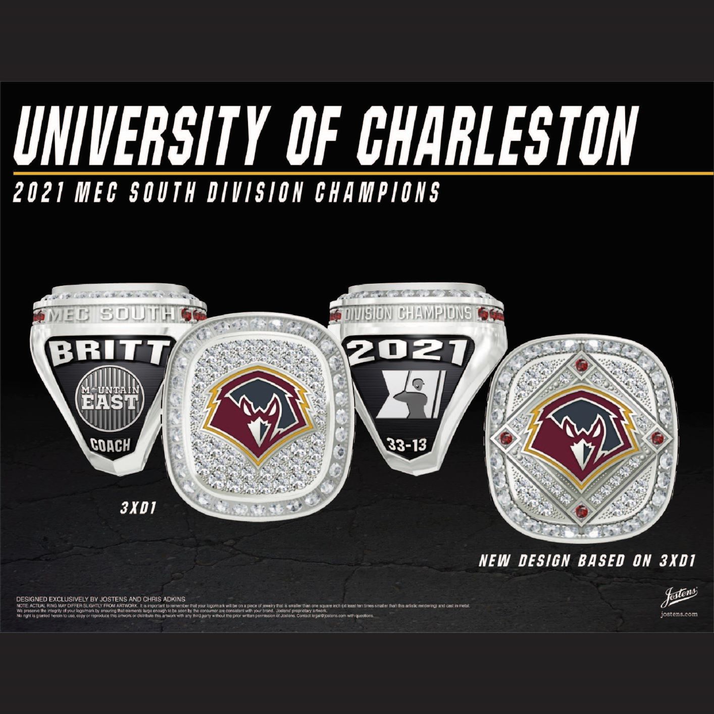 University of Charleston Men's Baseball 2021 MEC Championship Ring