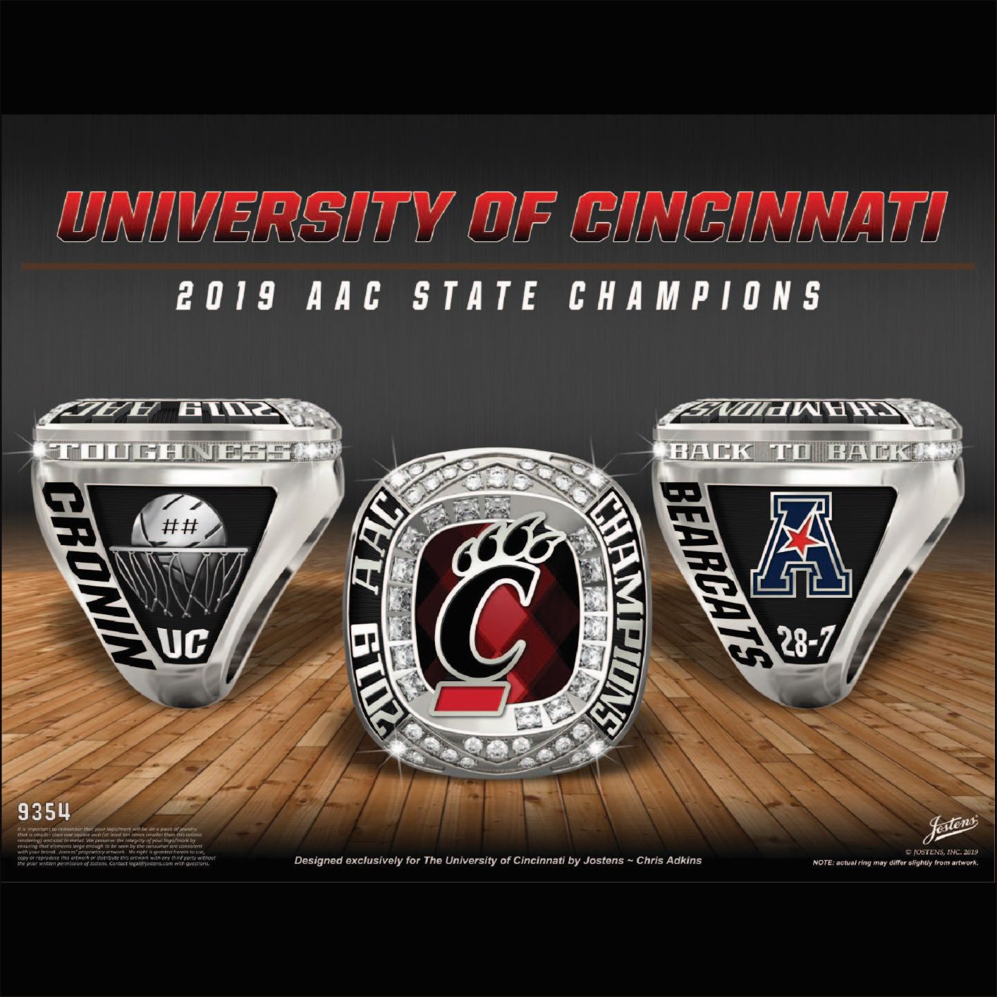 University of Cincinnati Men's Basketball 2019 AAC Championship Ring