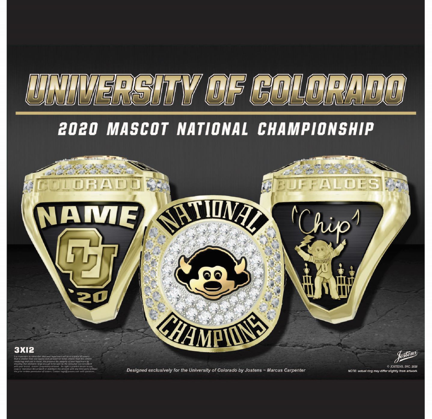University of Colorado Coed Cheer 2020 Mascot National Championship Ring