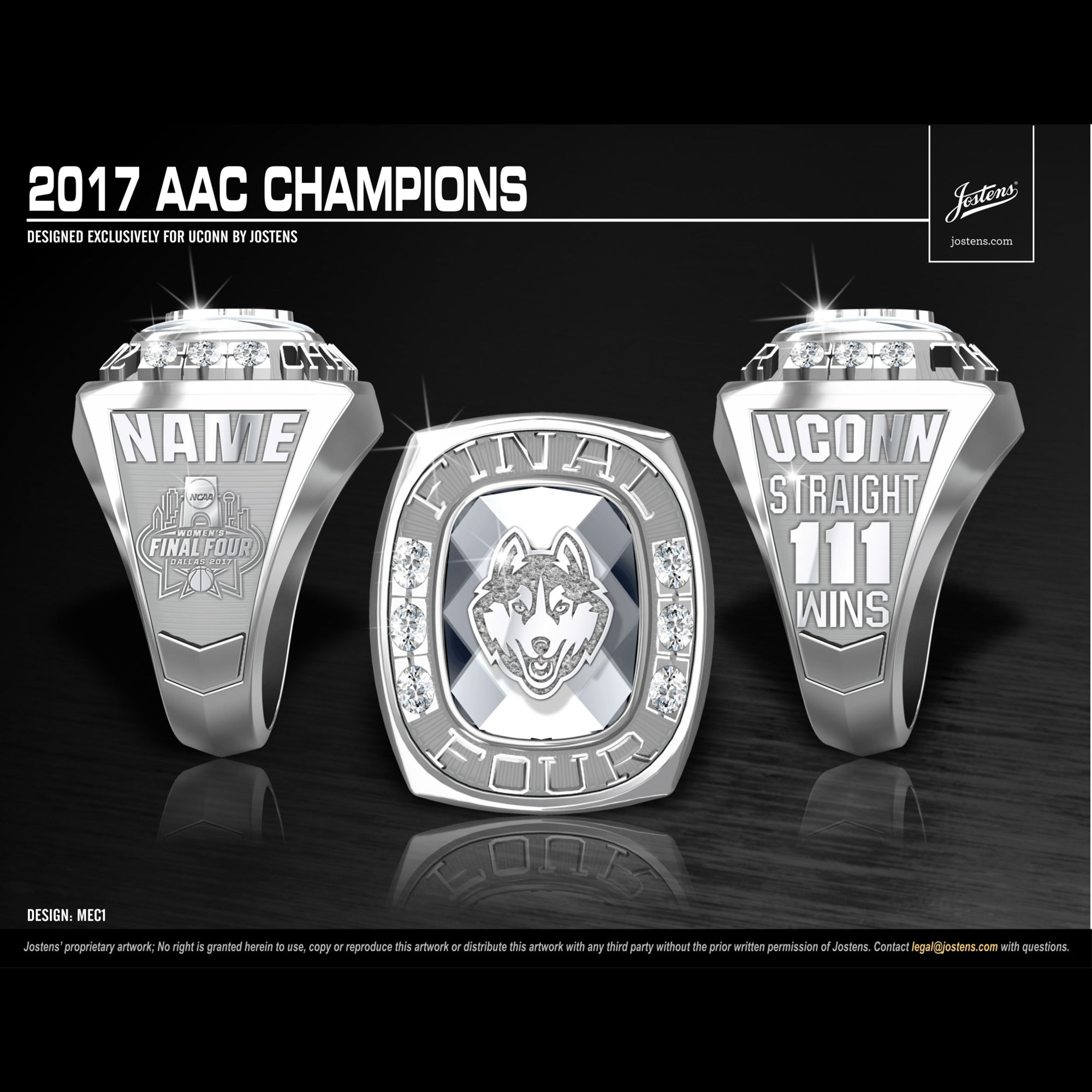 University of Connecticut Women's Basketball 2017 American Championship Ring