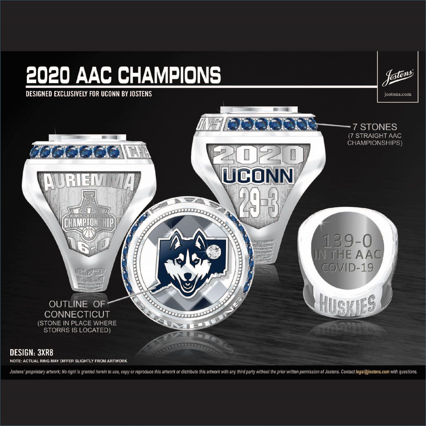 University of Connecticut Women's Basketball 2020 AAC Championship Ring
