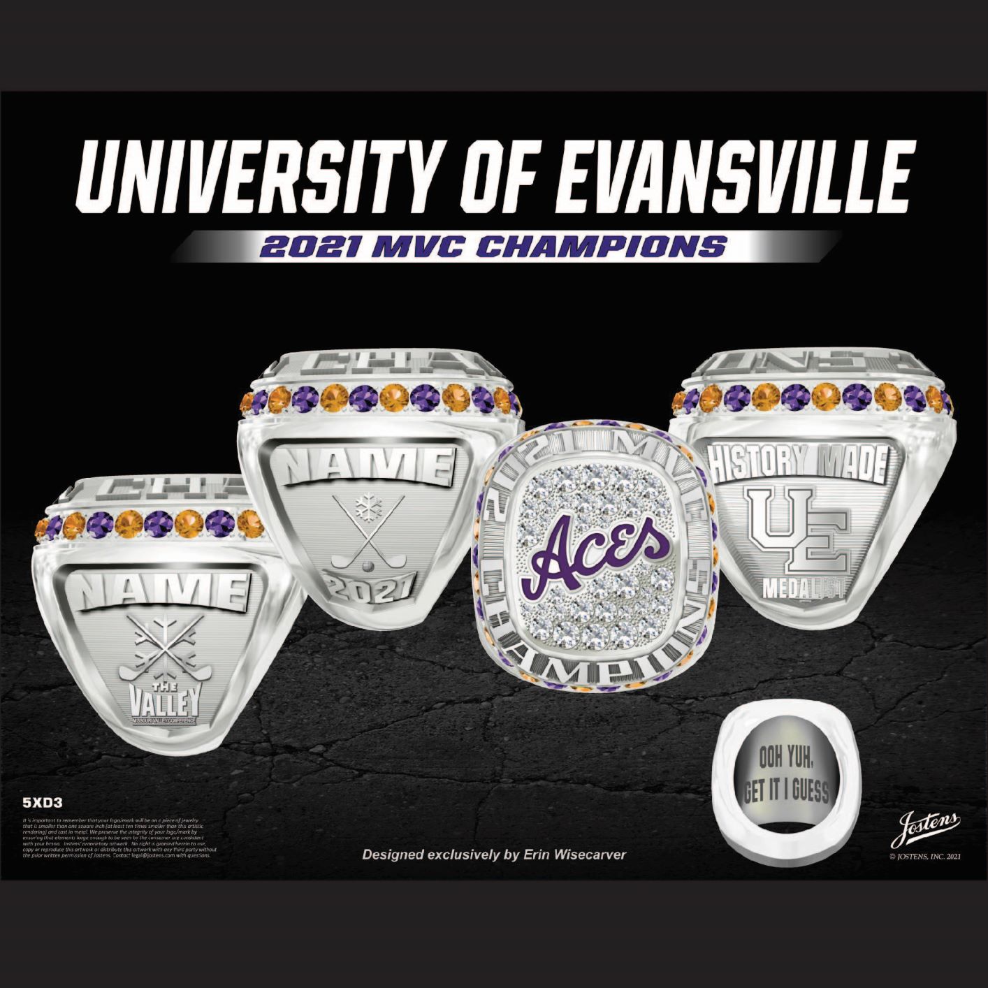 University of Evansville Women's Golf 2021 MVC Championship Ring