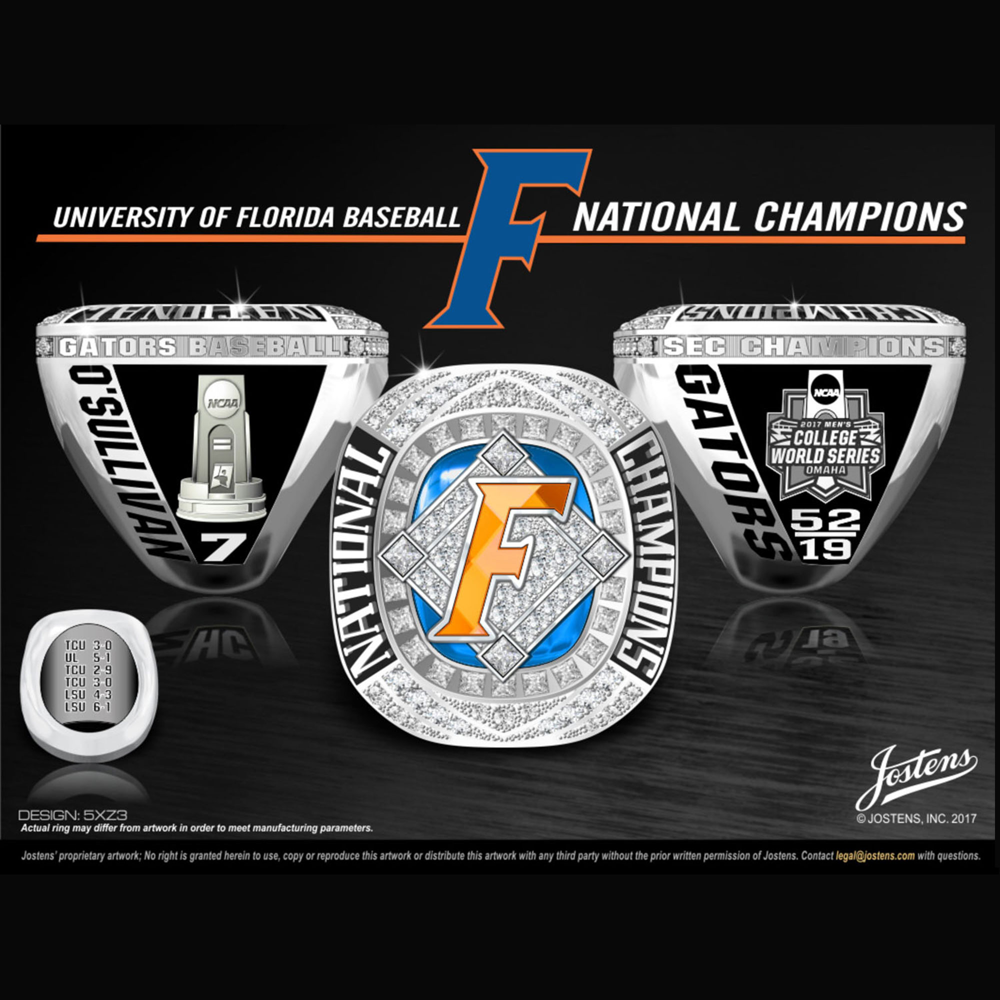 University of Florida Men's Baseball 2017 National Championship Ring