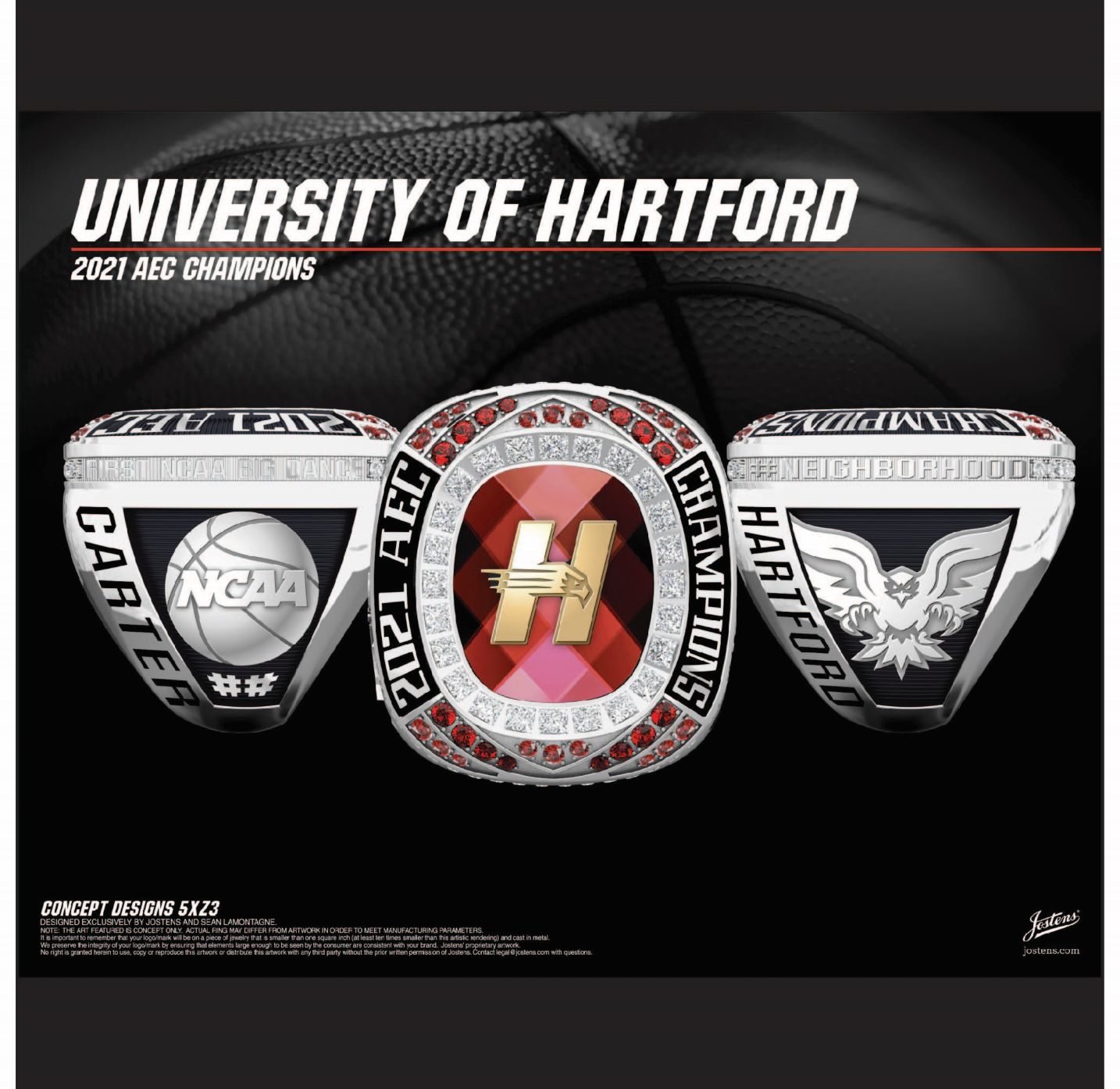 University of Hartford Men's Basketball 2021 America East Championship Ring