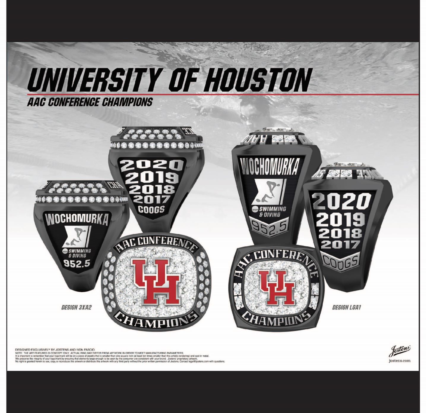 University of Houston Women's Swimming & Diving 2020 AAC Championship Ring