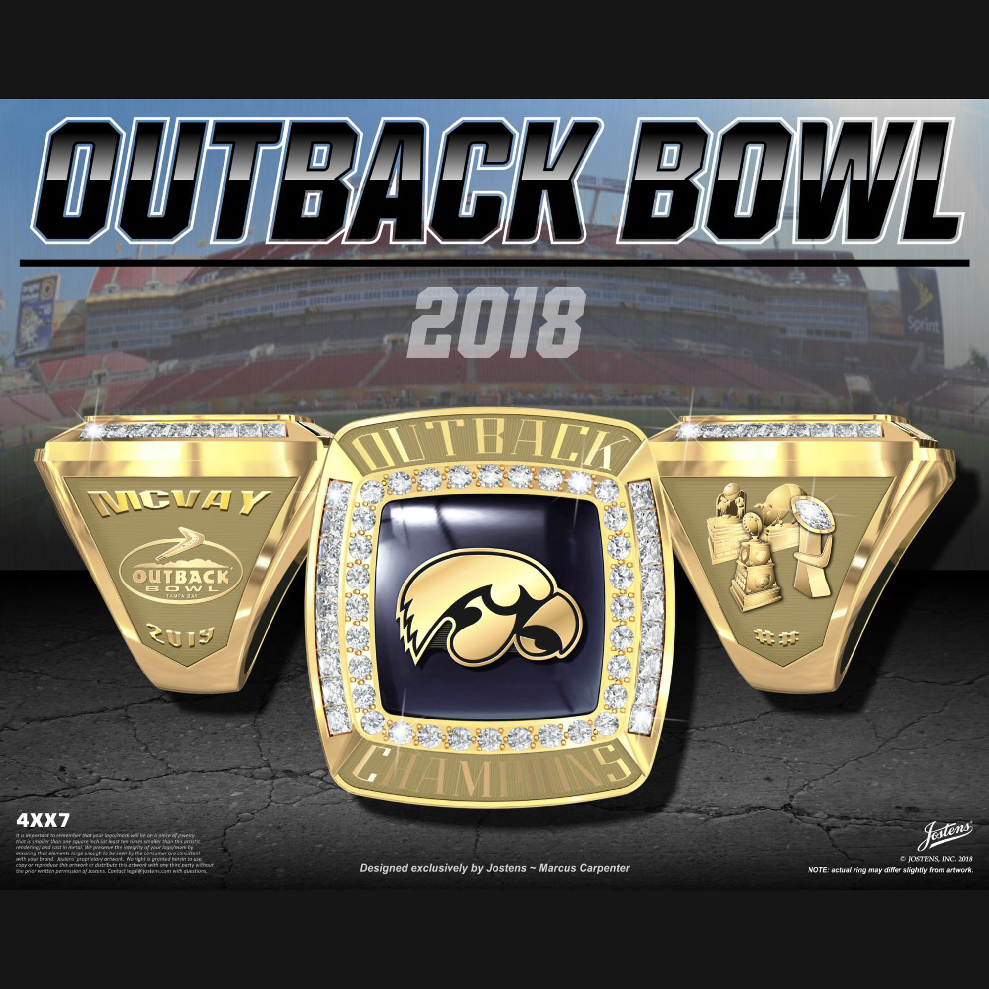 University of Iowa Men's Football 2018 Outback Bowl Championship Ring
