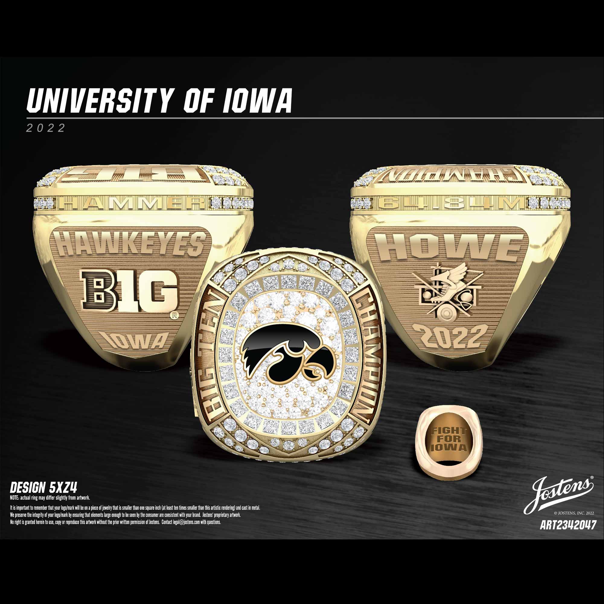 University of Iowa Women's Track & Field 2022 Big Ten Championship Ring