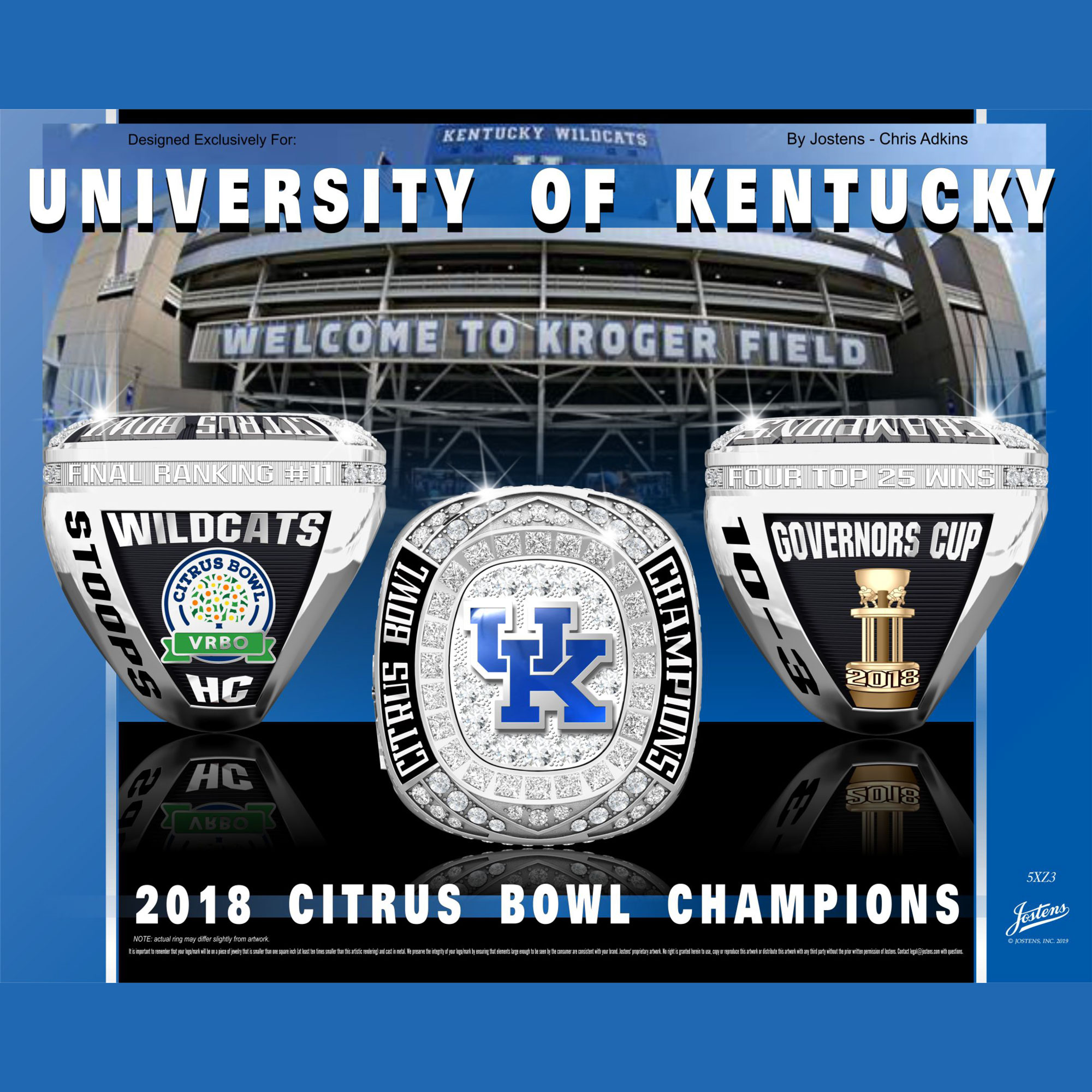 University of Kentucky Men's Football 2018 Citrus Bowl Championship Ring