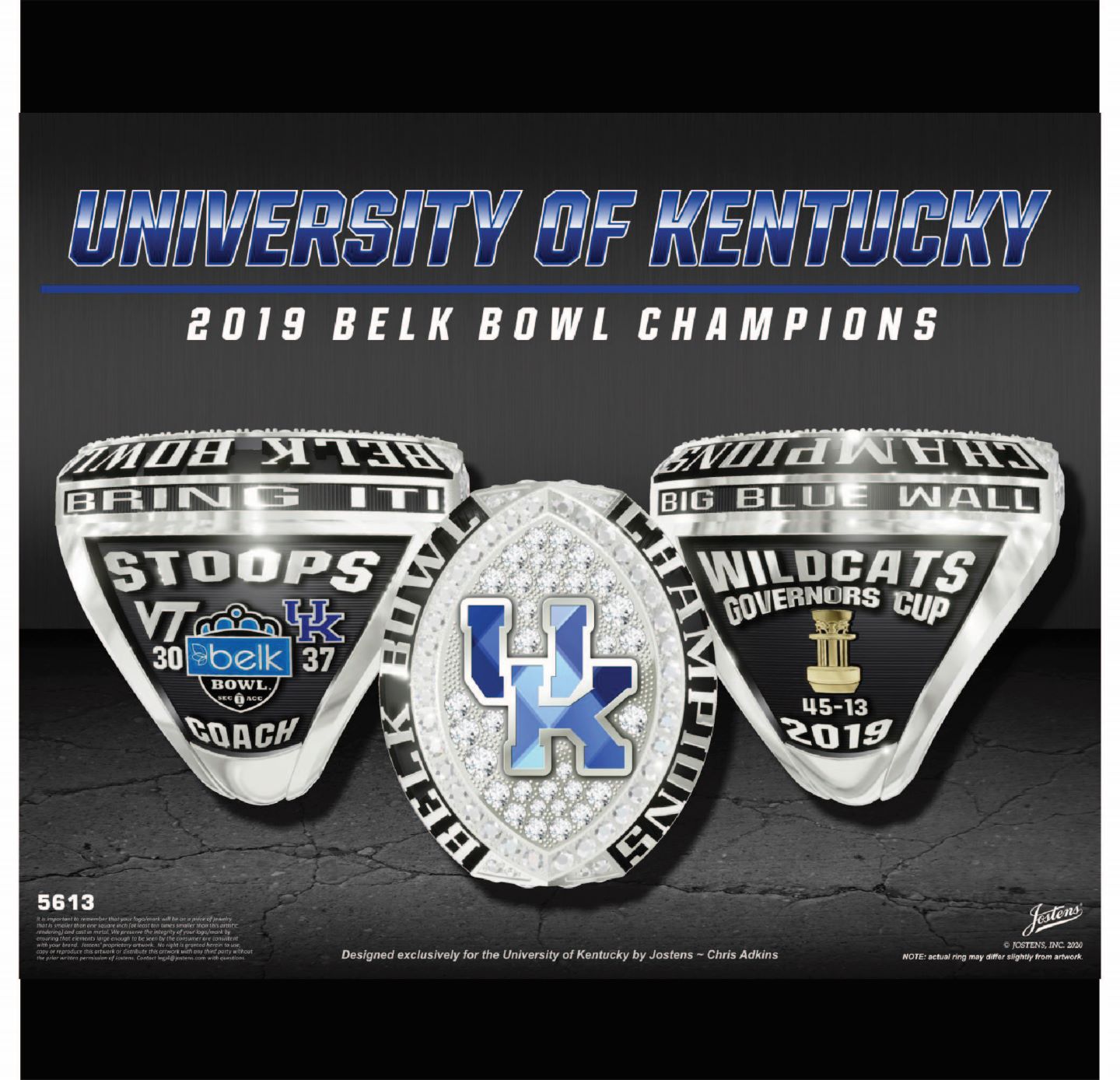 University of Kentucky Men's Football 2019 Belk Bowl Championship Ring