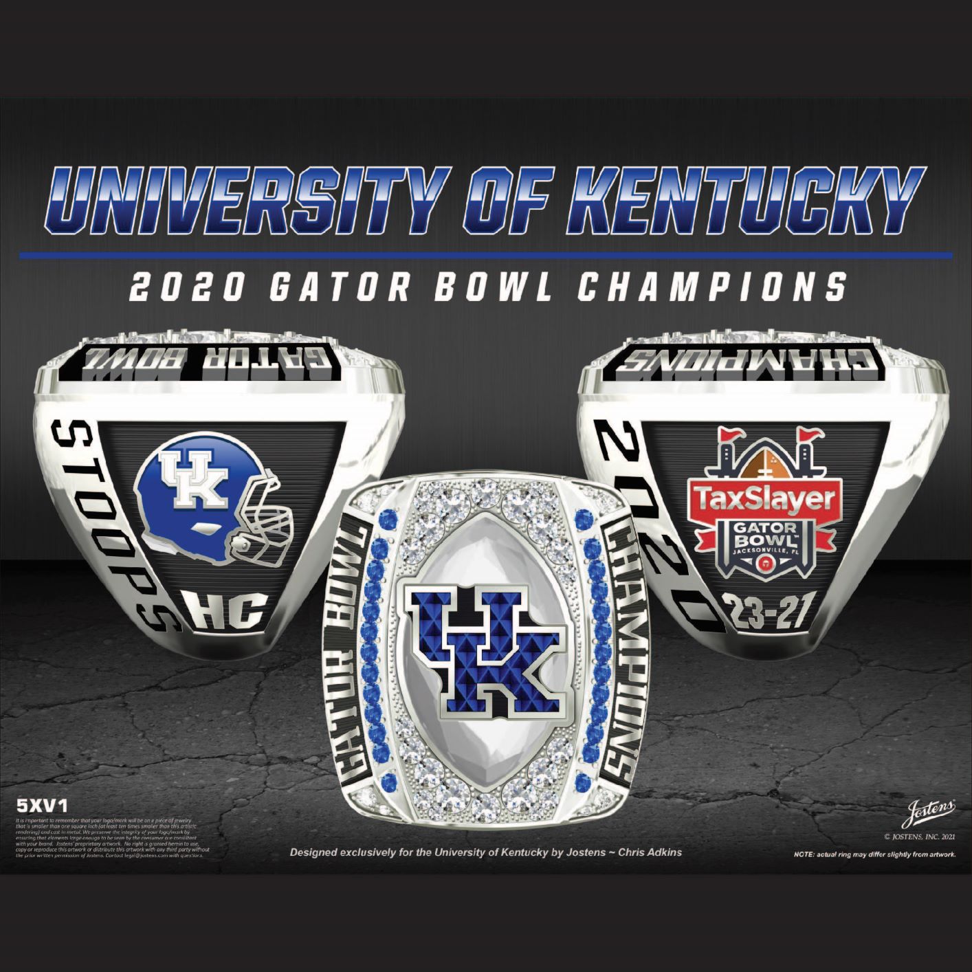 University of Kentucky Men's Football 2020 Gator Bowl Championship Ring