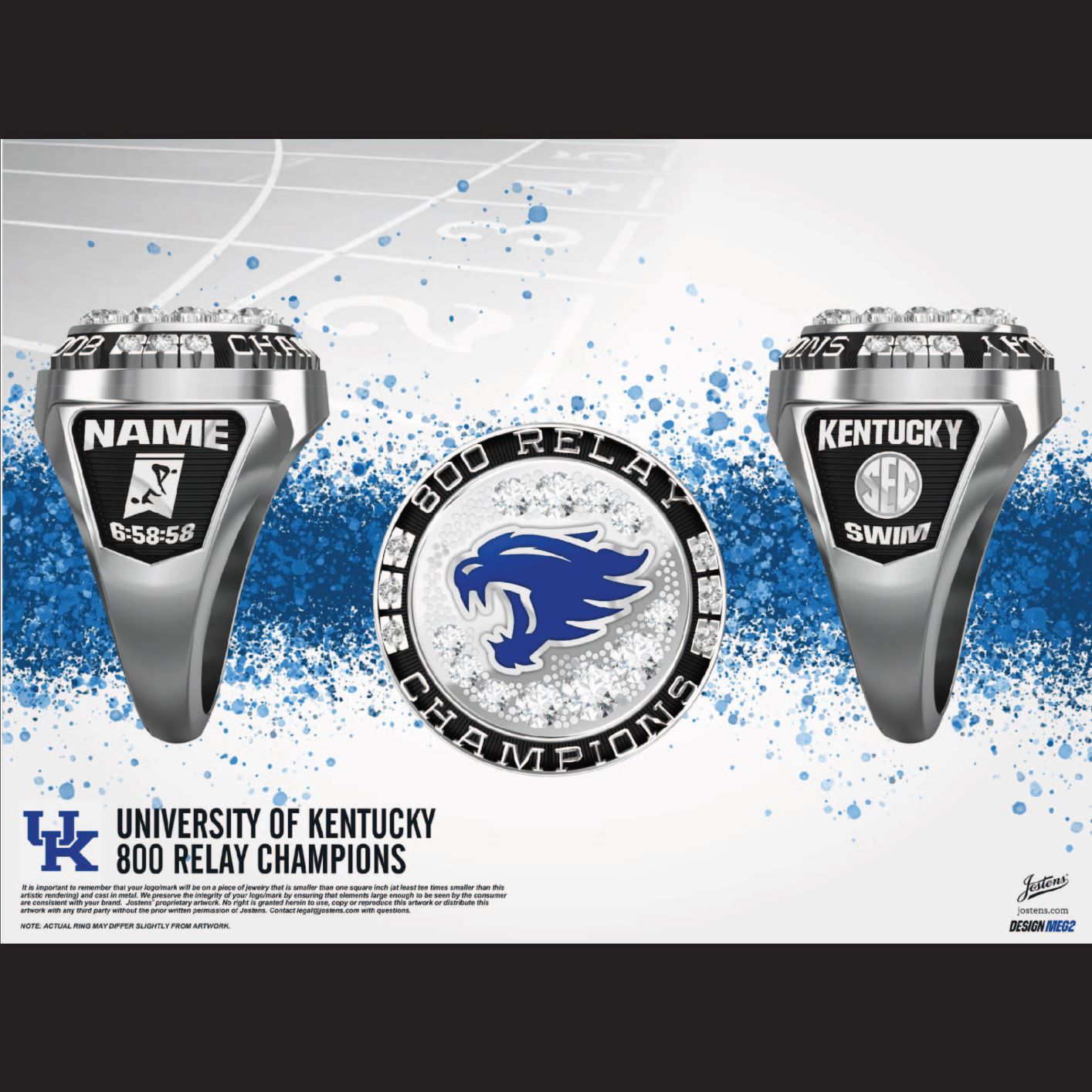 University of Kentucky Women's Swimming & Diving 2021 800 Relay Championship Ring