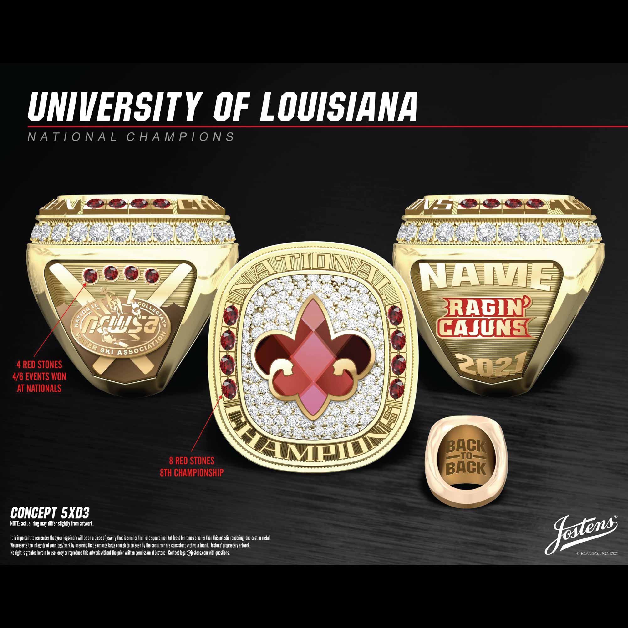 University of Louisiana Coed Waterski 2021 National Championship Ring