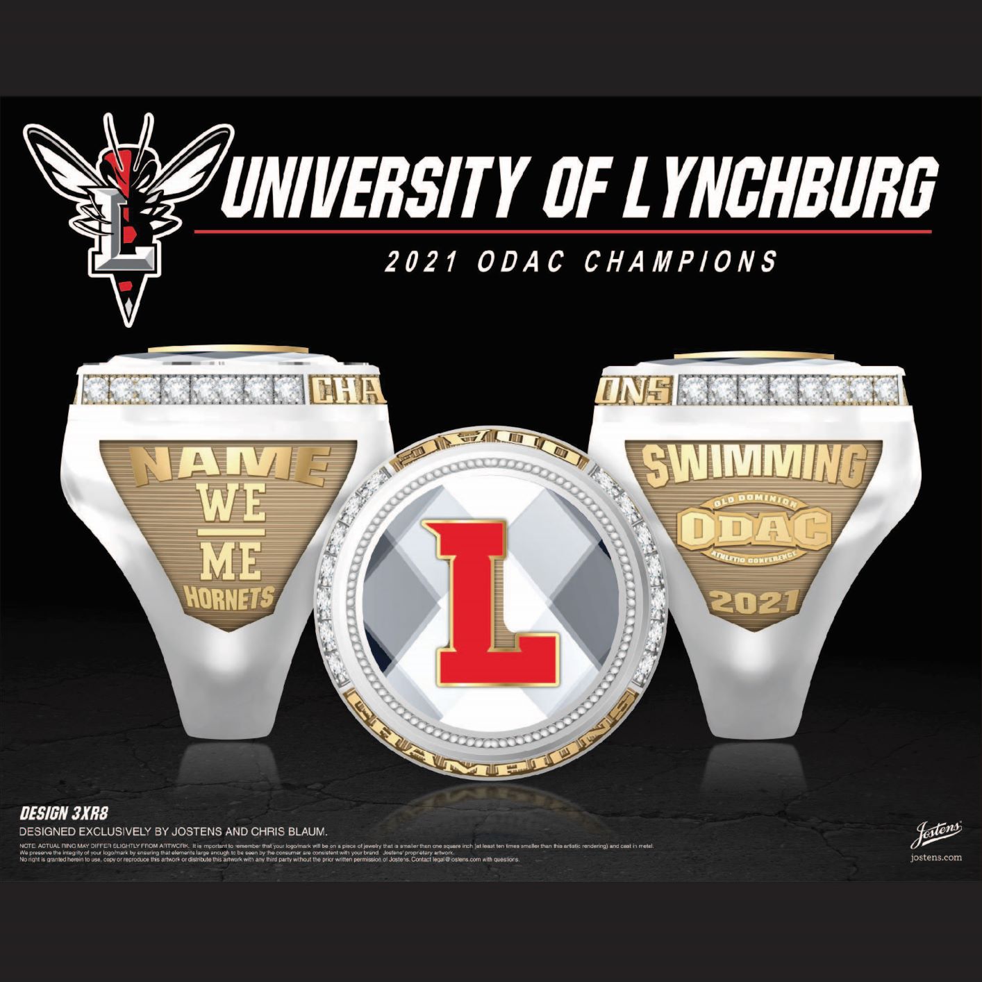 University of Lynchburg Women's Swimming & Diving 2021 ODAC Championship Ring