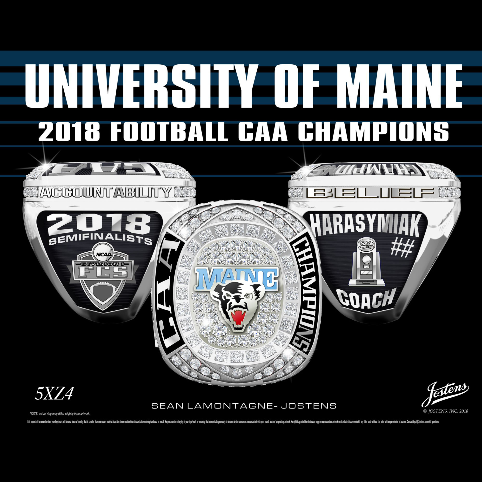 University of Maine Men's Football 2018 CAA Championship Ring