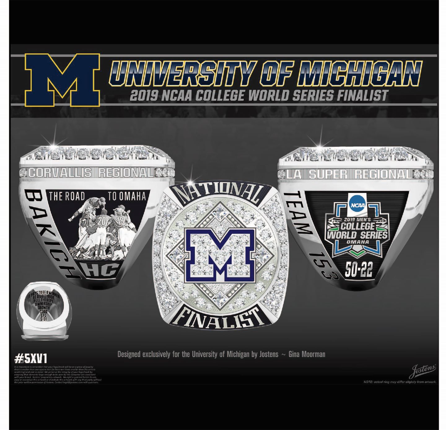 University of Michigan Men's Baseball 2019 College World Series Championship Ring