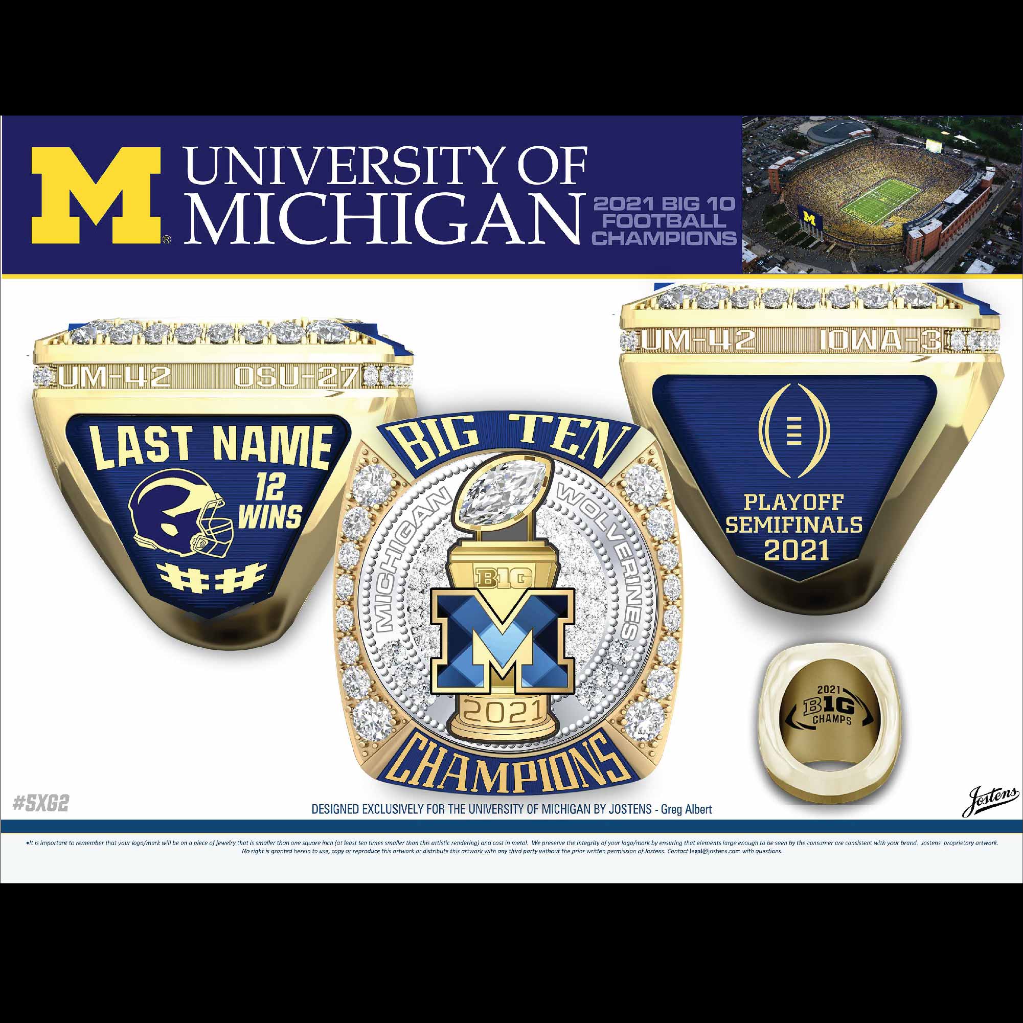University of Michigan Men's Football 2021 Big Ten Championship Ring