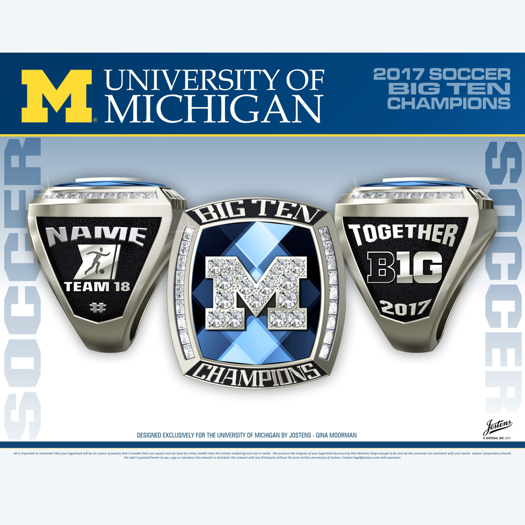 University of Michigan Men's Soccer 2017 Big Ten Championship Ring