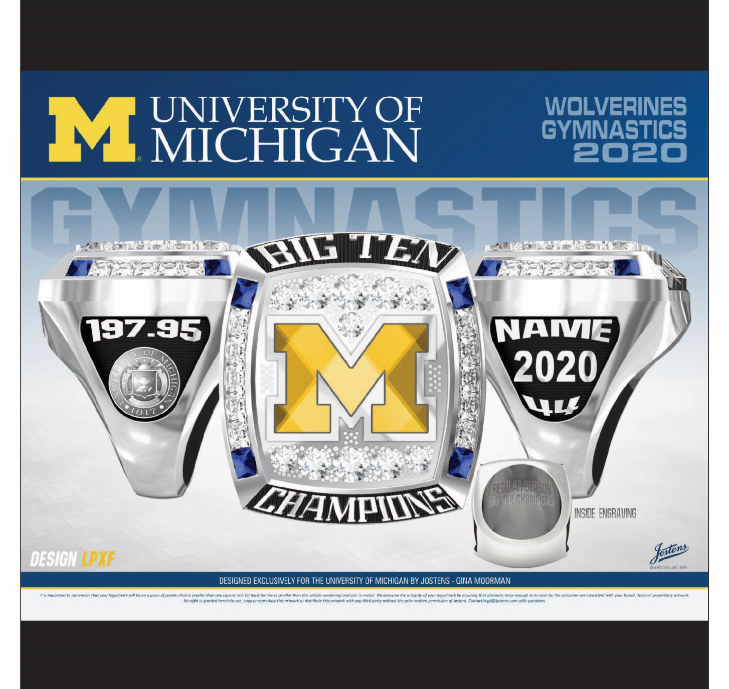 University of Michigan Women's Gymnastics 2020 Big Ten Championship Ring