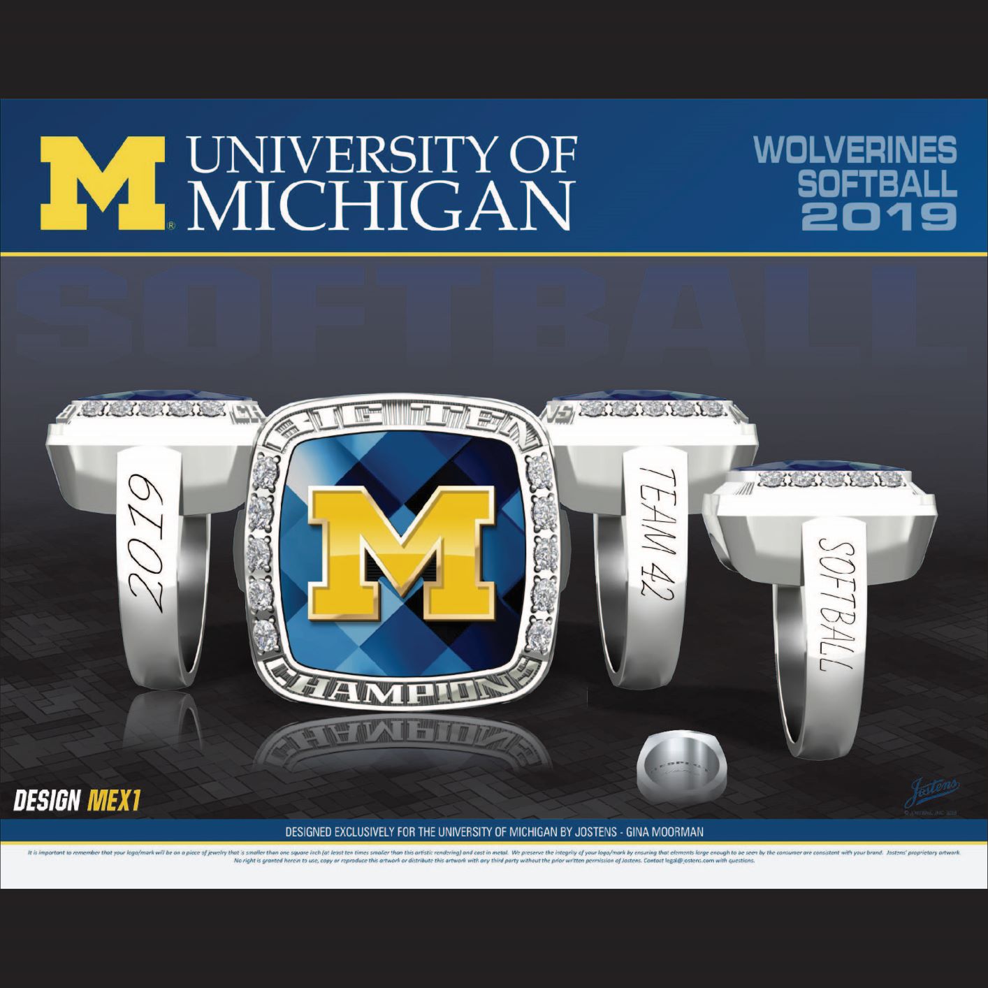 University of Michigan Women's Softball 2019 Big Ten Championship Ring