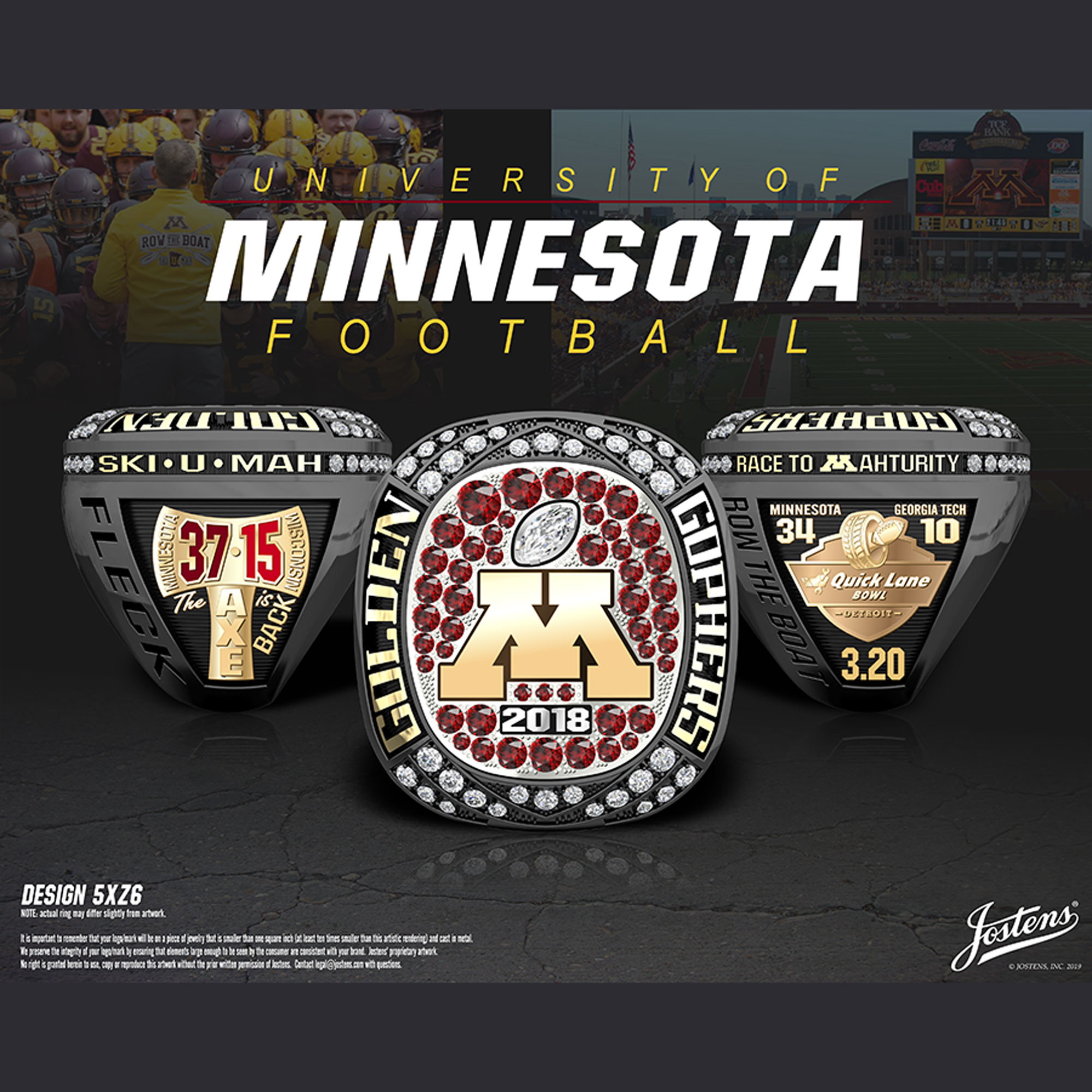 University of Minnesota Men's Football 2018 Quick Lane Bowl Championship Ring